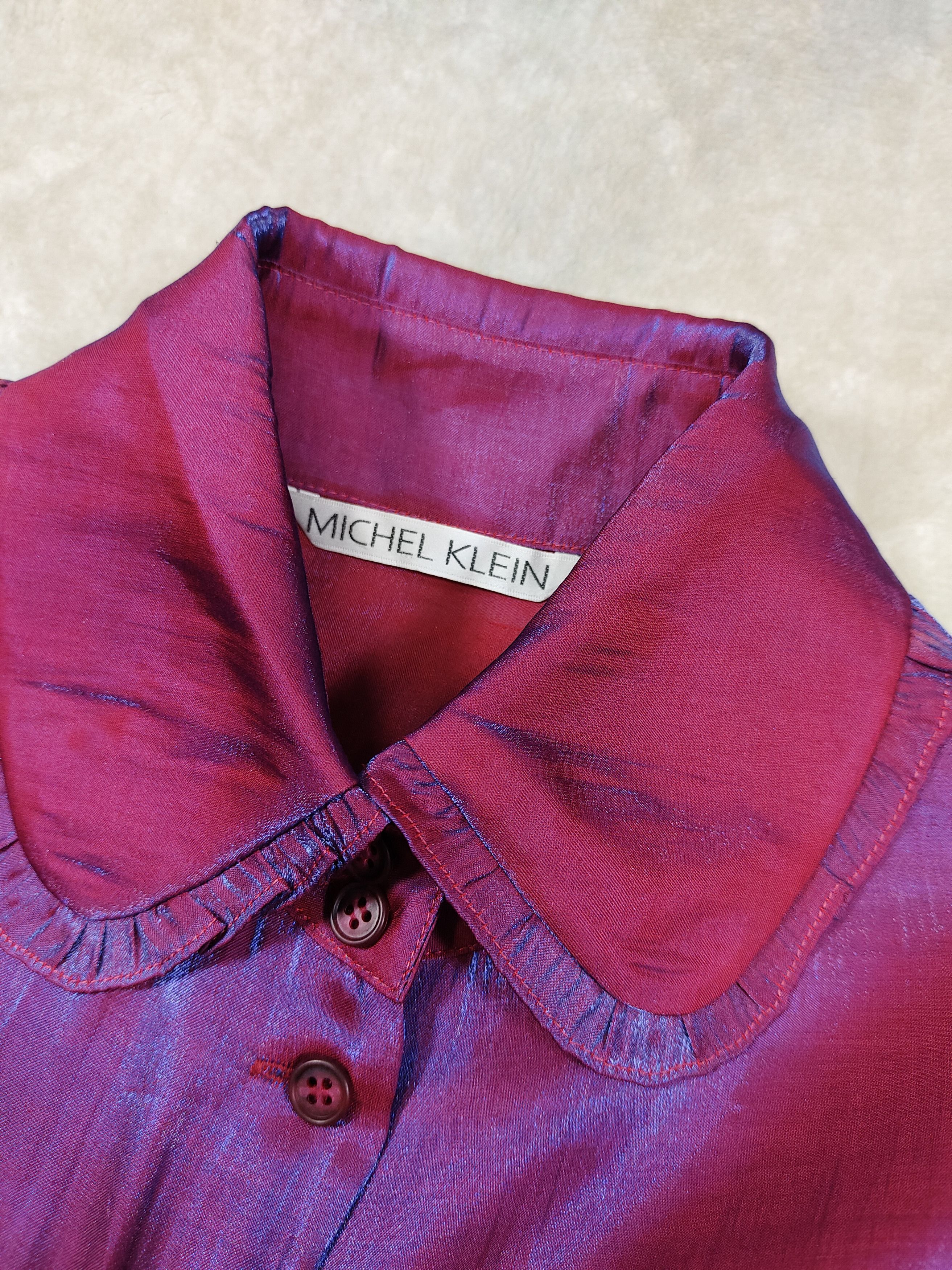 Michel Klein 90s Michel Klein Abstract Iridescent Burgundy Shimmer Blouse Size M / US 6-8 / IT 42-44 - 6 Thumbnail