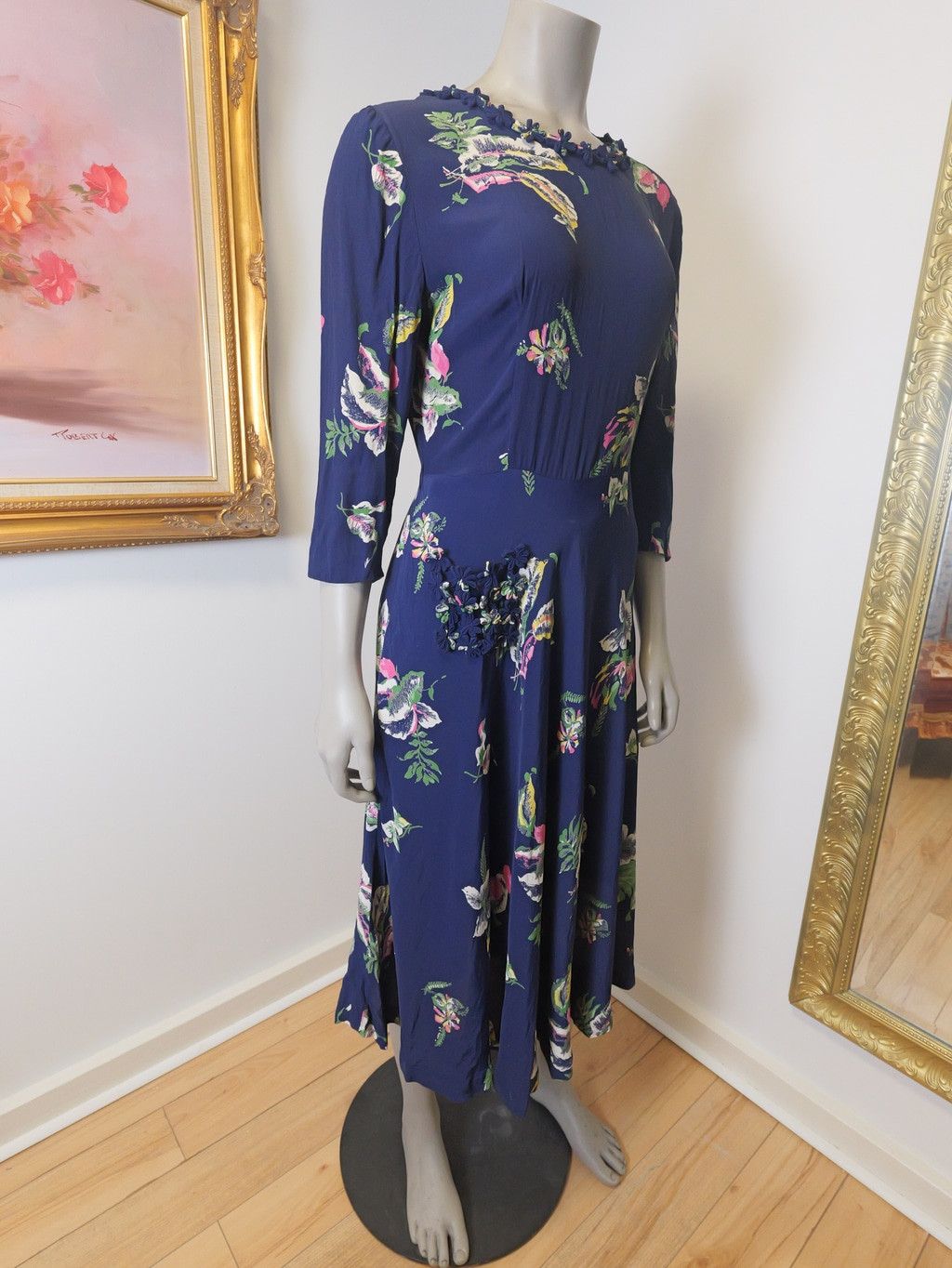 Vintage Women’s Vintage Authentic 1940’s Size Medium Floral Dress Size L / US 10 / IT 46 - 4 Thumbnail