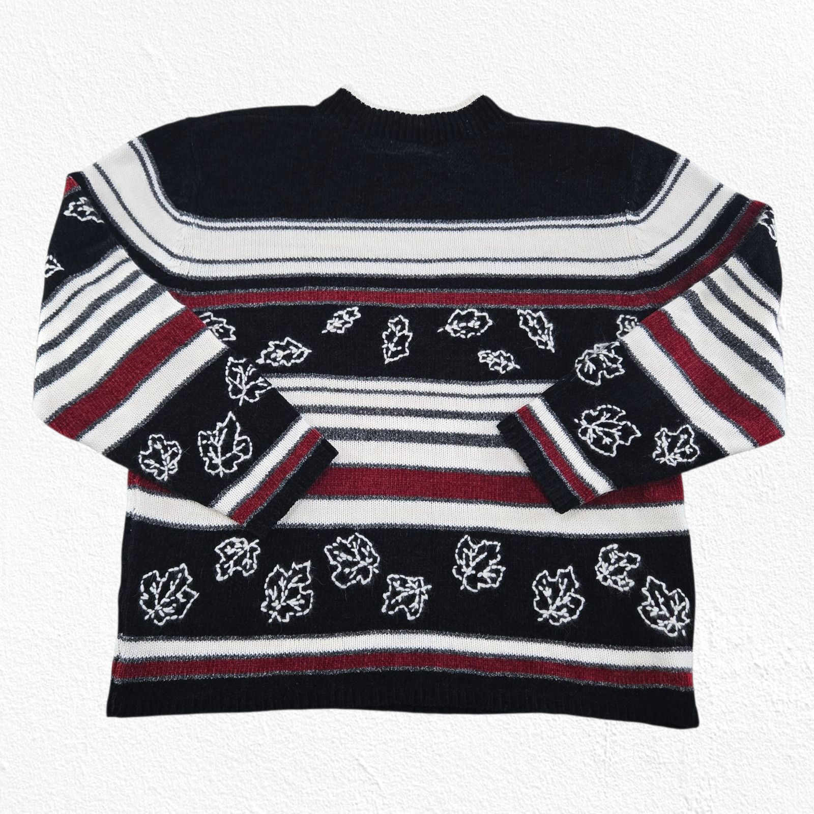 Vintage Y2K Fall Striped Leaf Knit Black Red White Sweater Size XL Size XL / US 12-14 / IT 48-50 - 11 Thumbnail