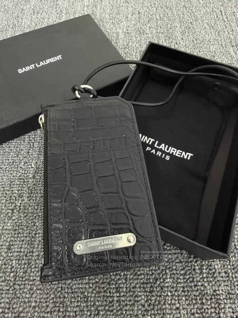 Other Saint Laurent Paris Black Crocodile Patterned Leather Stra Size ONE SIZE - 2 Thumbnail