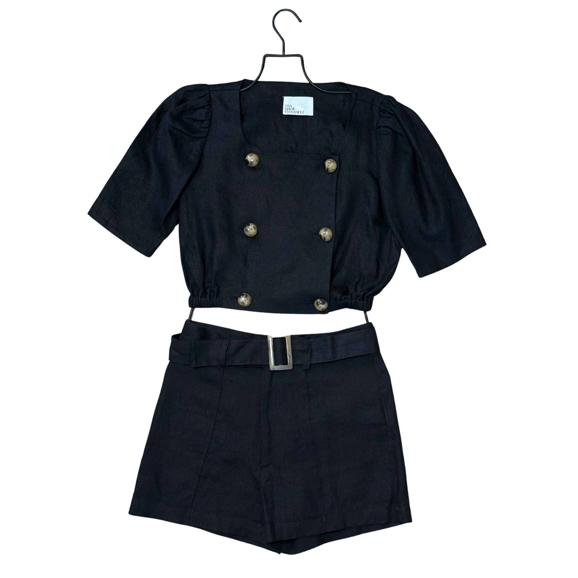 Lisa Marie Fernandez LISA MARIE FERNANDEZ Linen Top Short Set Black XS/S EUC $870 Size S / US 4 / IT 40 - 2 Thumbnail