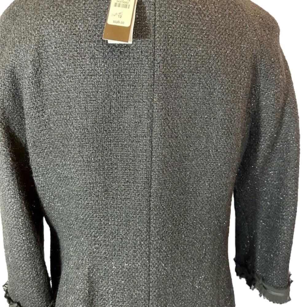 Designer Talbots Chic Black Knit Cardigan Sweater with Ruffle Trim Size XL / US 12-14 / IT 48-50 - 8 Thumbnail