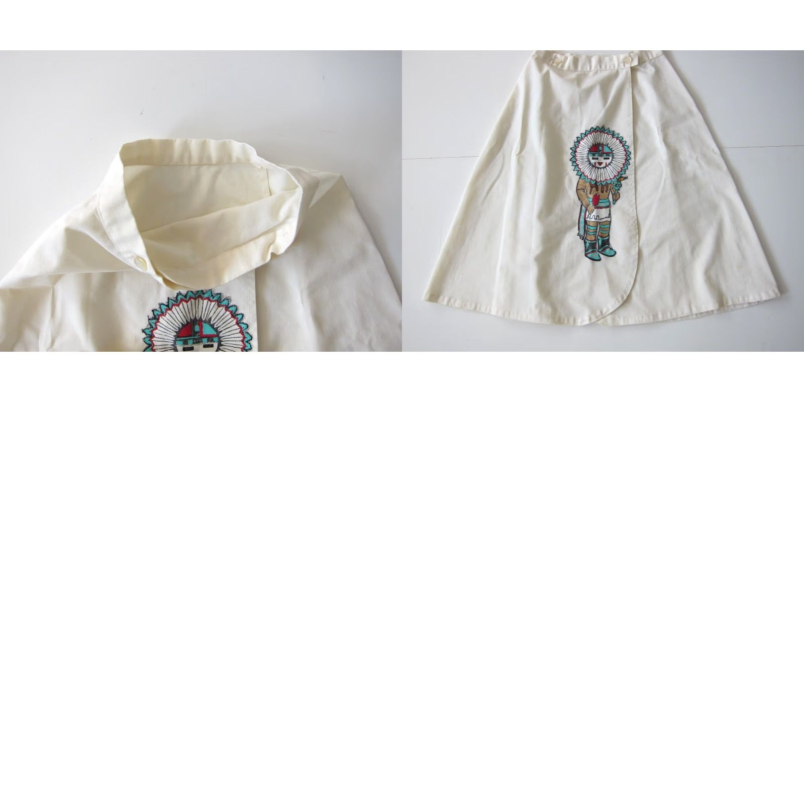 Vintage VINTAGE Handmade Ivory Cotton Ethnic Embroidered Patch Wrap Skirt Women Small Size 28" / US 6 / IT 42 - 8 Thumbnail