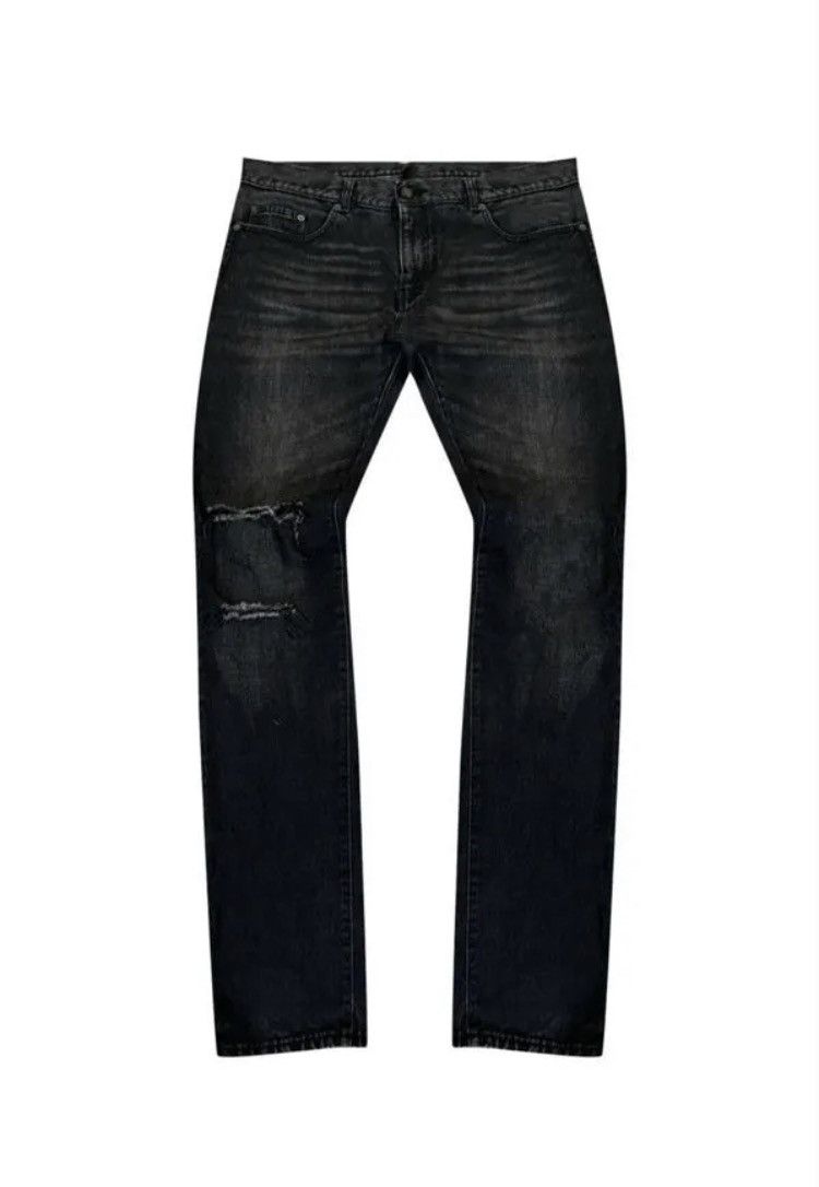 image of Saint Laurent Paris Trash Crash Washed Denim in Black, Men's (Size 33)