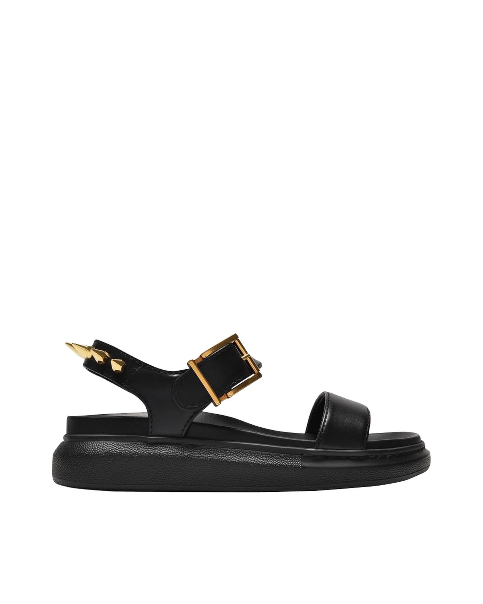image of Alexander Mcqueen Black And Gold Leather Sandals, Women's (Size 6)