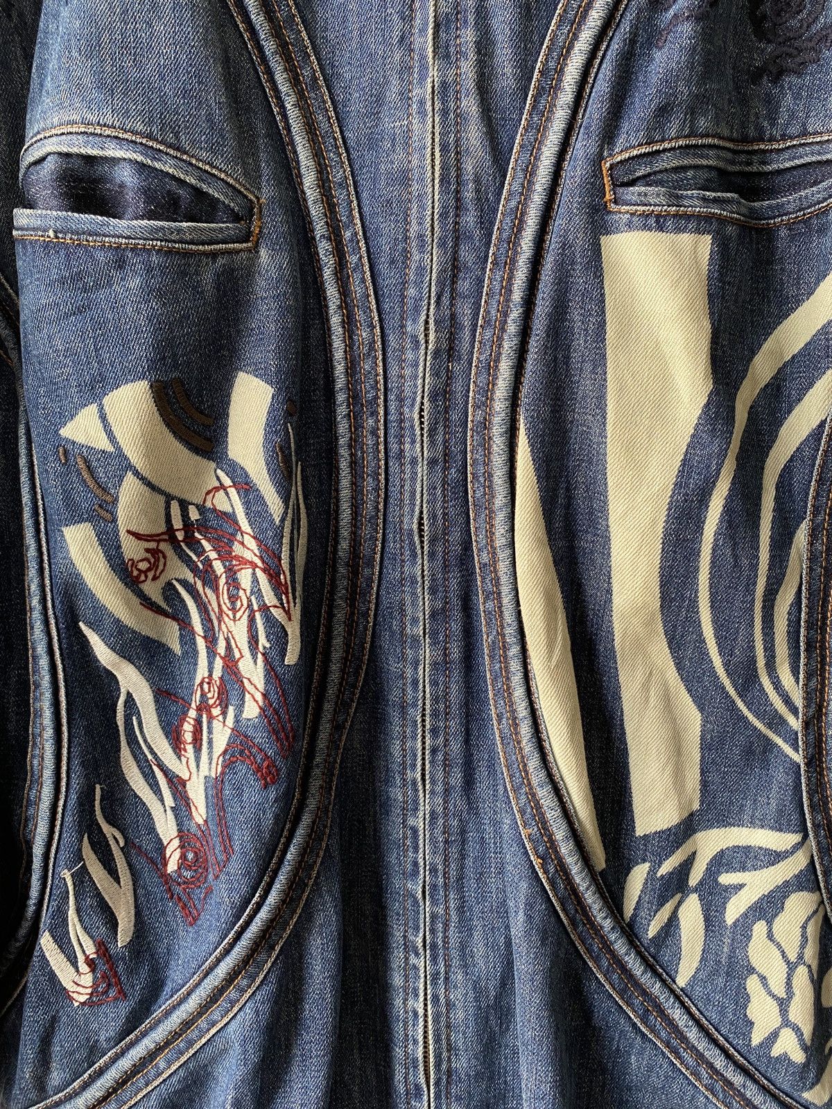 Marithe + Francois Girbaud Marithe Francois Girbaud Tribal Tattoo Denim Bomber Jacket Size US XL / EU 56 / 4 - 11 Thumbnail