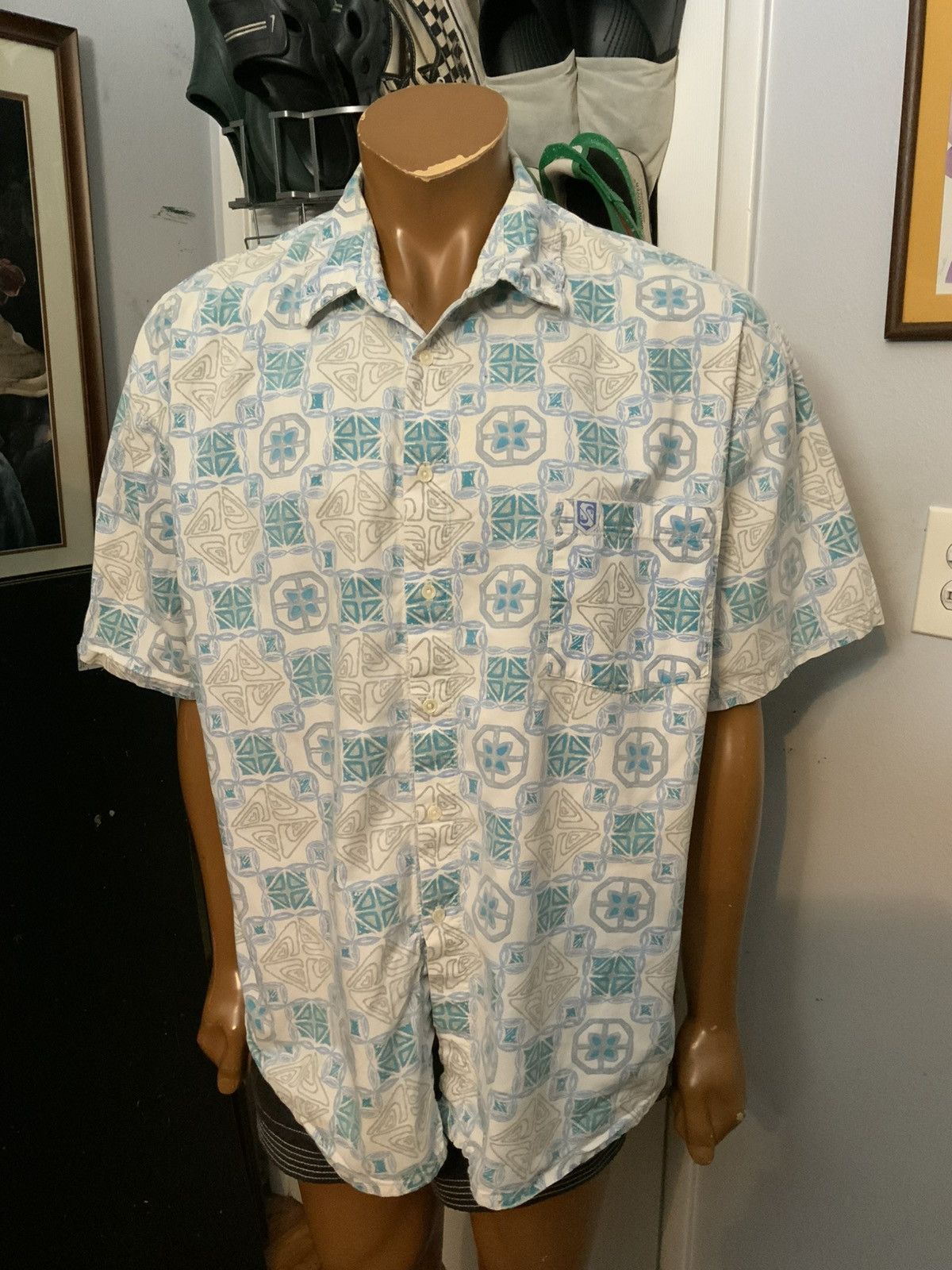 Quiksilver × Vintage VTG 80s 90s Quiksilver Geometric Tribal Surf Hawaiian Shirt Size US XL / EU 56 / 4 - 13 Thumbnail