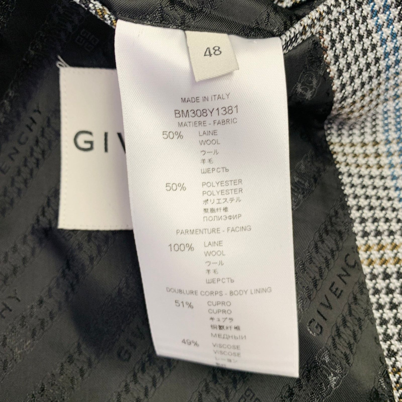 Givenchy Grey Black Purple Plaid Contrast Trim Wool Blend Sport Coat Size 38R - 8 Thumbnail