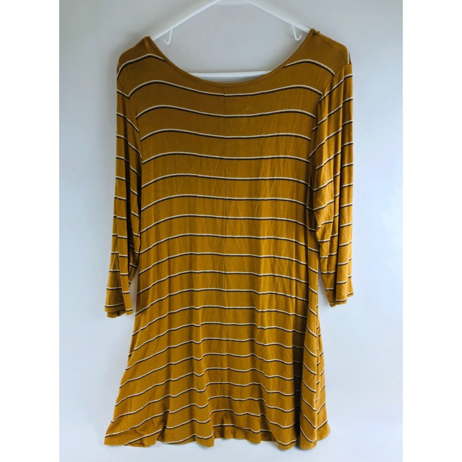Vintage Maurices Dress Shirt Dress Women's M Light Brown Long Sleeve Boatneck Striped Pockets Size M / US 6-8 / IT 42-44 - 3 Thumbnail