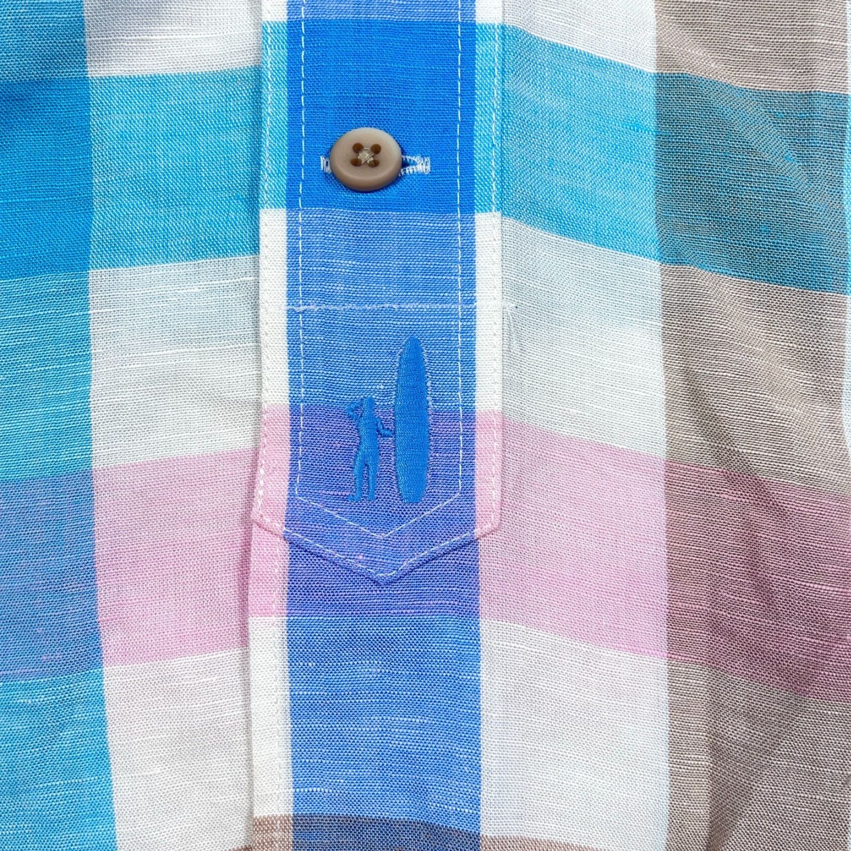 johnnie-O johnnie-O Shirt Men Large Blue Pink Button Up Linen Lyocell Camp Size US L / EU 52-54 / 3 - 4 Thumbnail