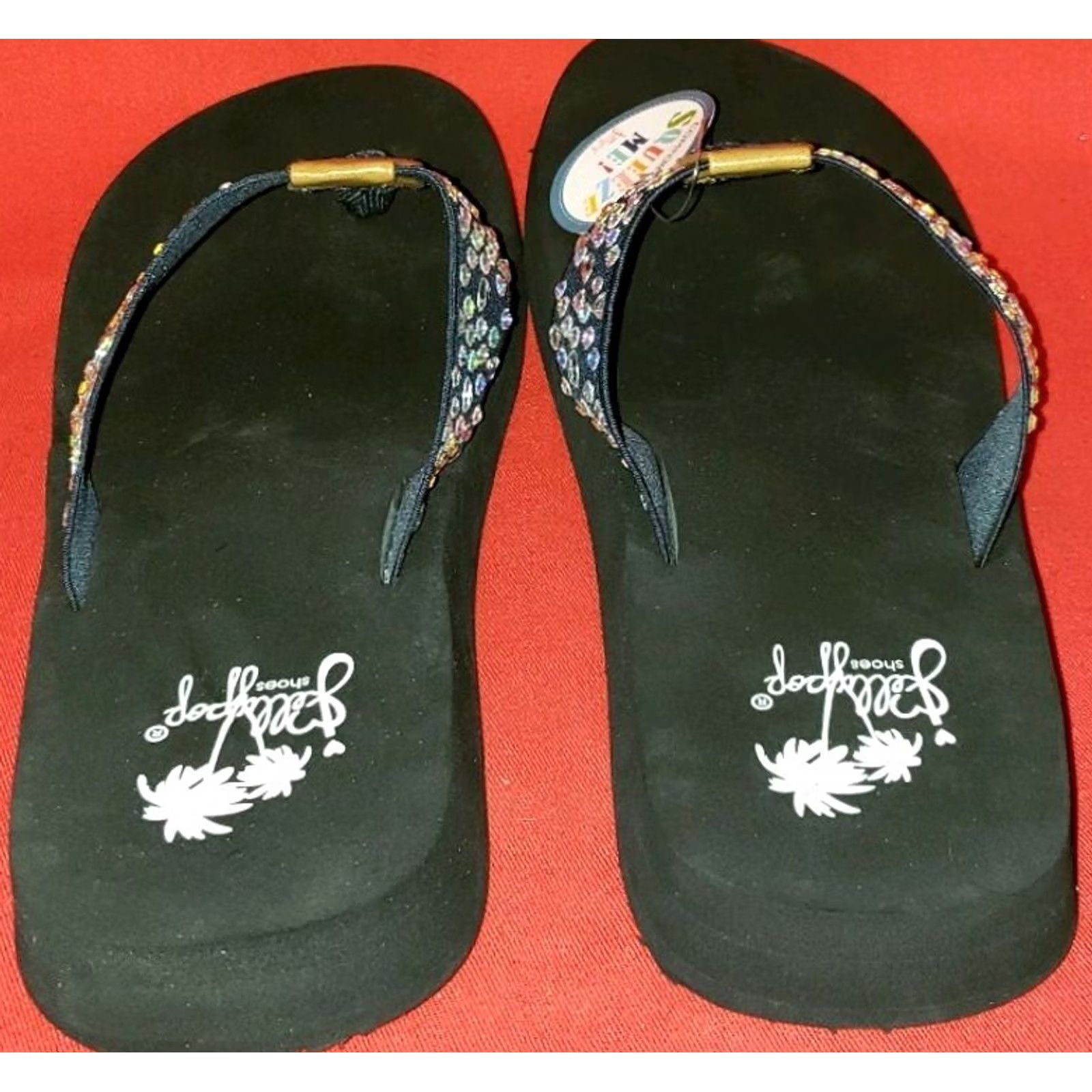 Vintage Jellypop Womens Slide Toe Post Sandals Size 9M Blue With Rhinestones Wedge Heel Size US 9 / IT 39 - 6 Thumbnail