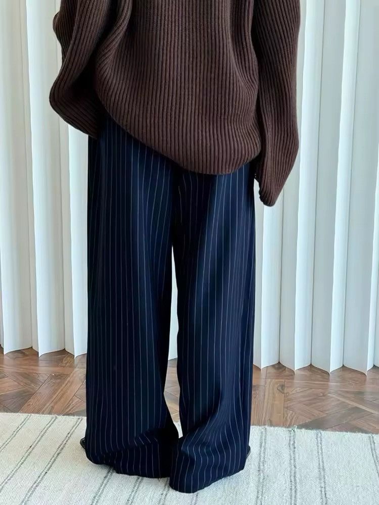 Designer × Vintage Striped Streetwear Casual Loose Navy Long Pants Size 27" / US 4 / IT 40 - 5 Thumbnail
