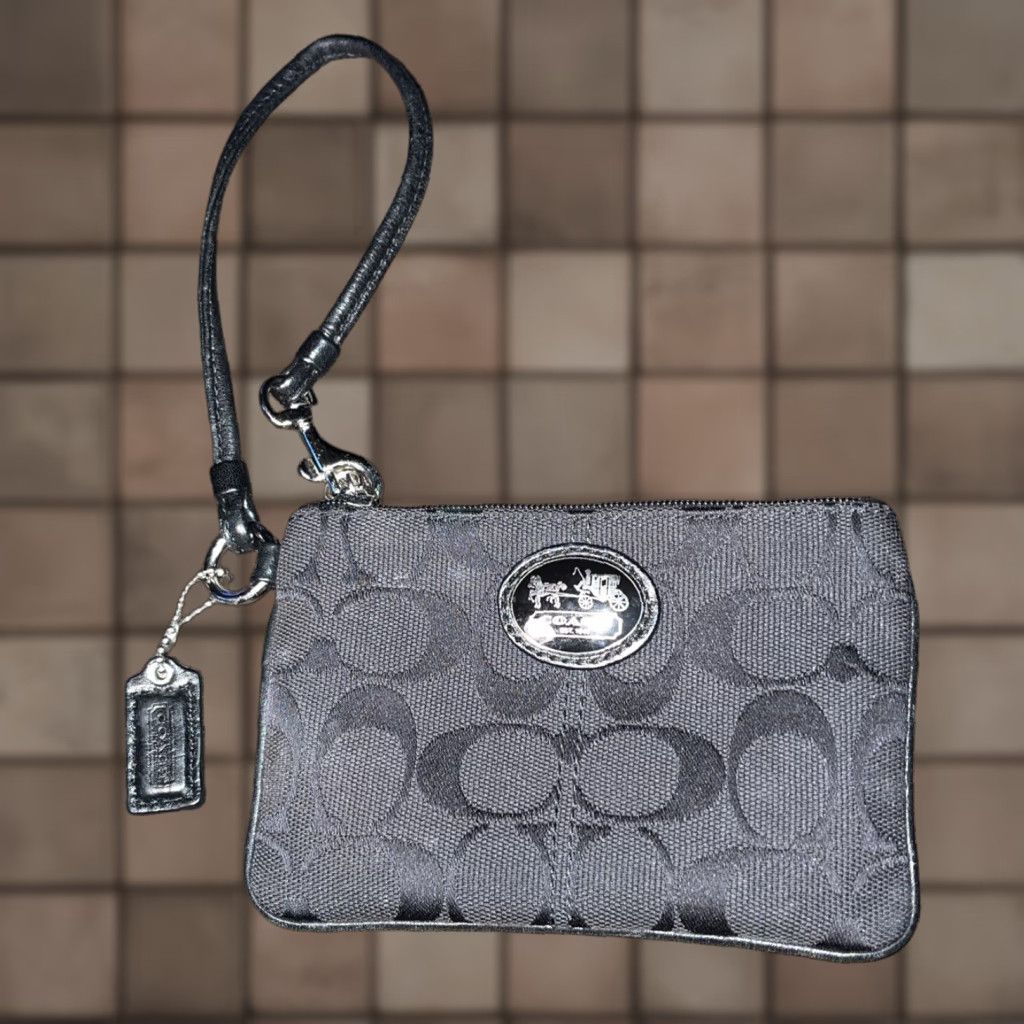 Coach VINTAGE COACH Monogram Wristlet Clutch Women Small Black Canvas Silver Hardware Blue Lining Bag Accessories Small Size ONE SIZE - 1 Thumbnail