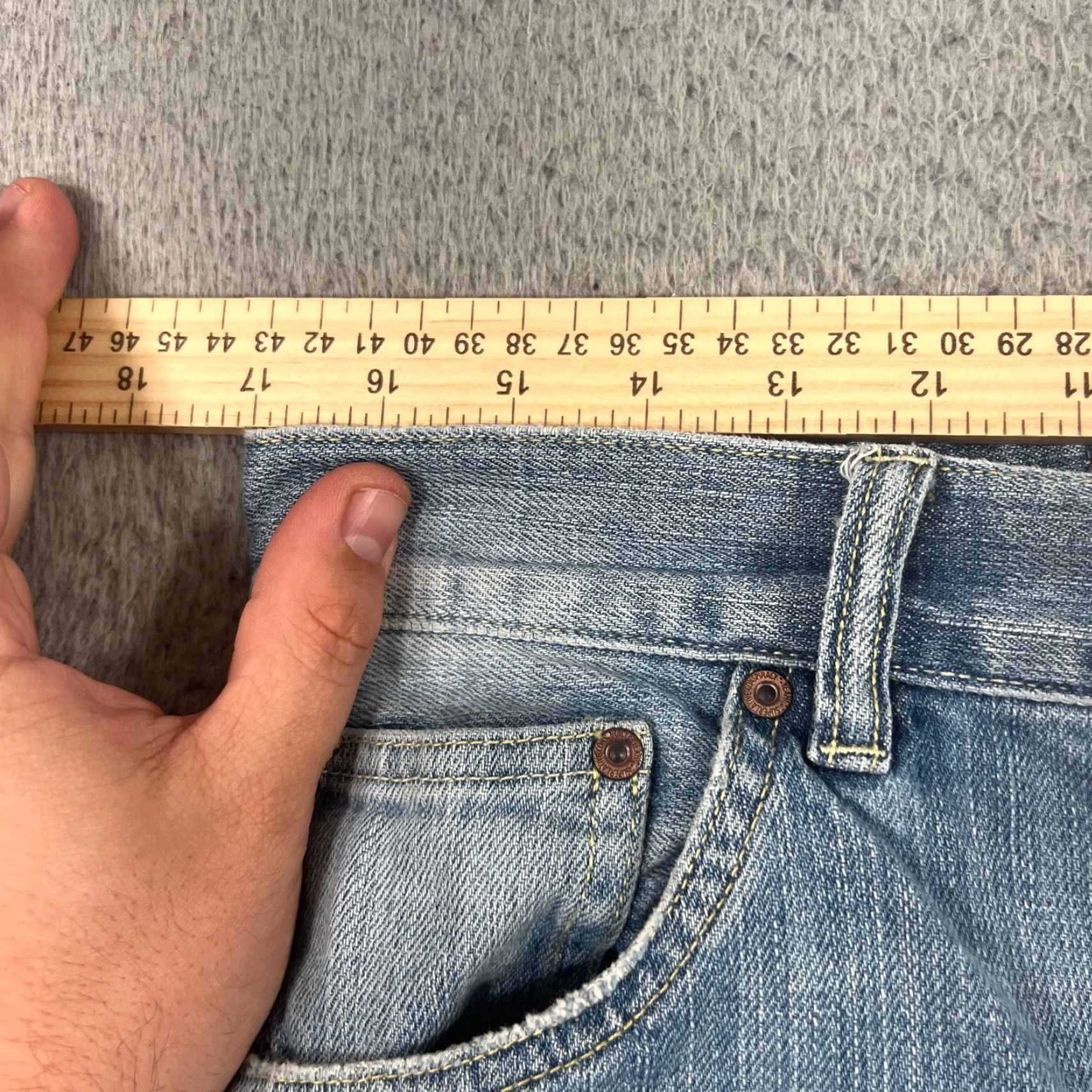 WeSC WeSC Blue Jeans Mens 34x31 Slim Fit Light Wash Denim Stretchy Whiskers Tag 34x32 Slimming Button Classic American Straight Clothing Size US 34 / EU 50 - 5 Thumbnail