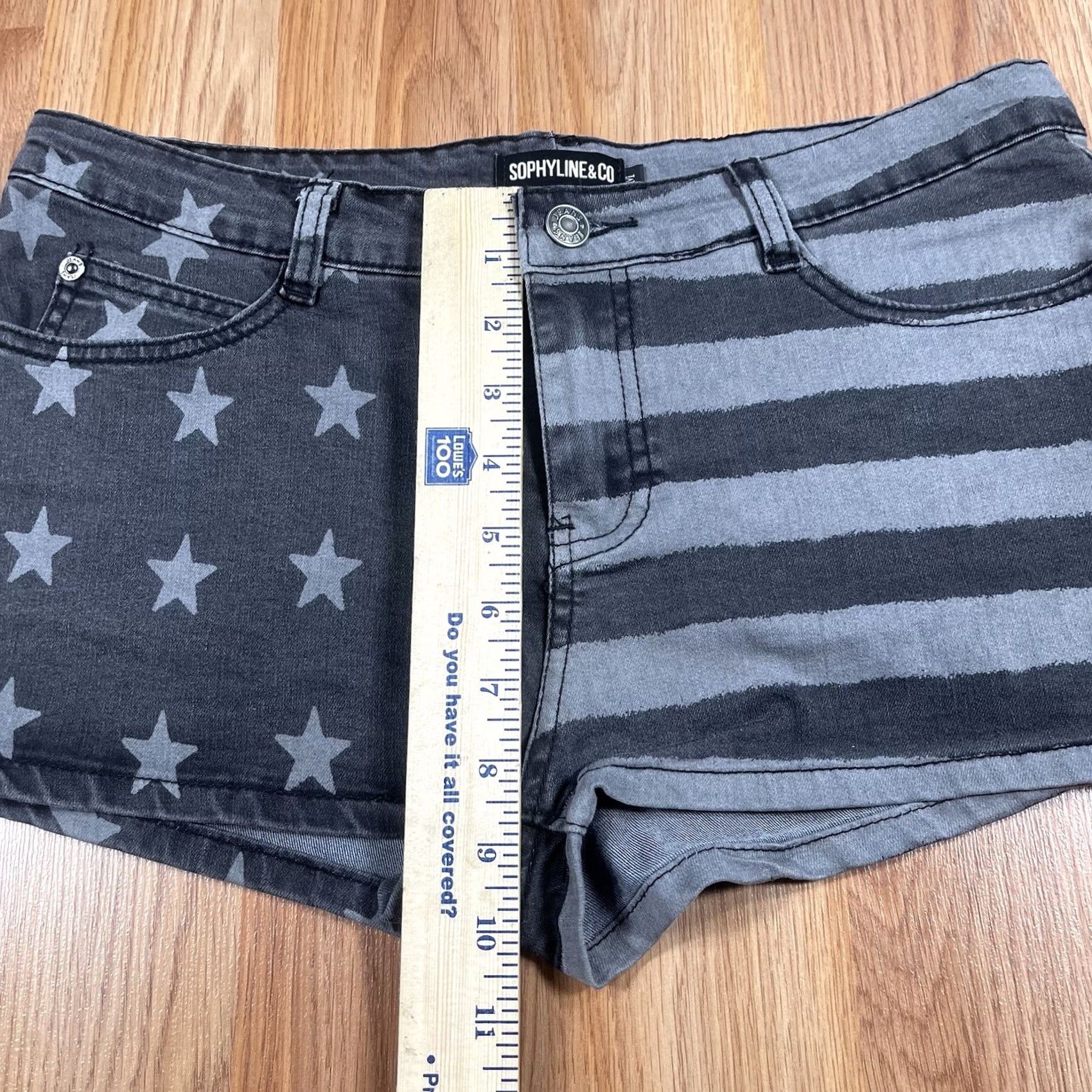 CO Sophyline & Co Denim Shorts Womens M Medium Stretch Pockets American Flag Black 5-Pocket Design Casual Shorts Size 32" / US 10 / IT 46 - 5 Thumbnail