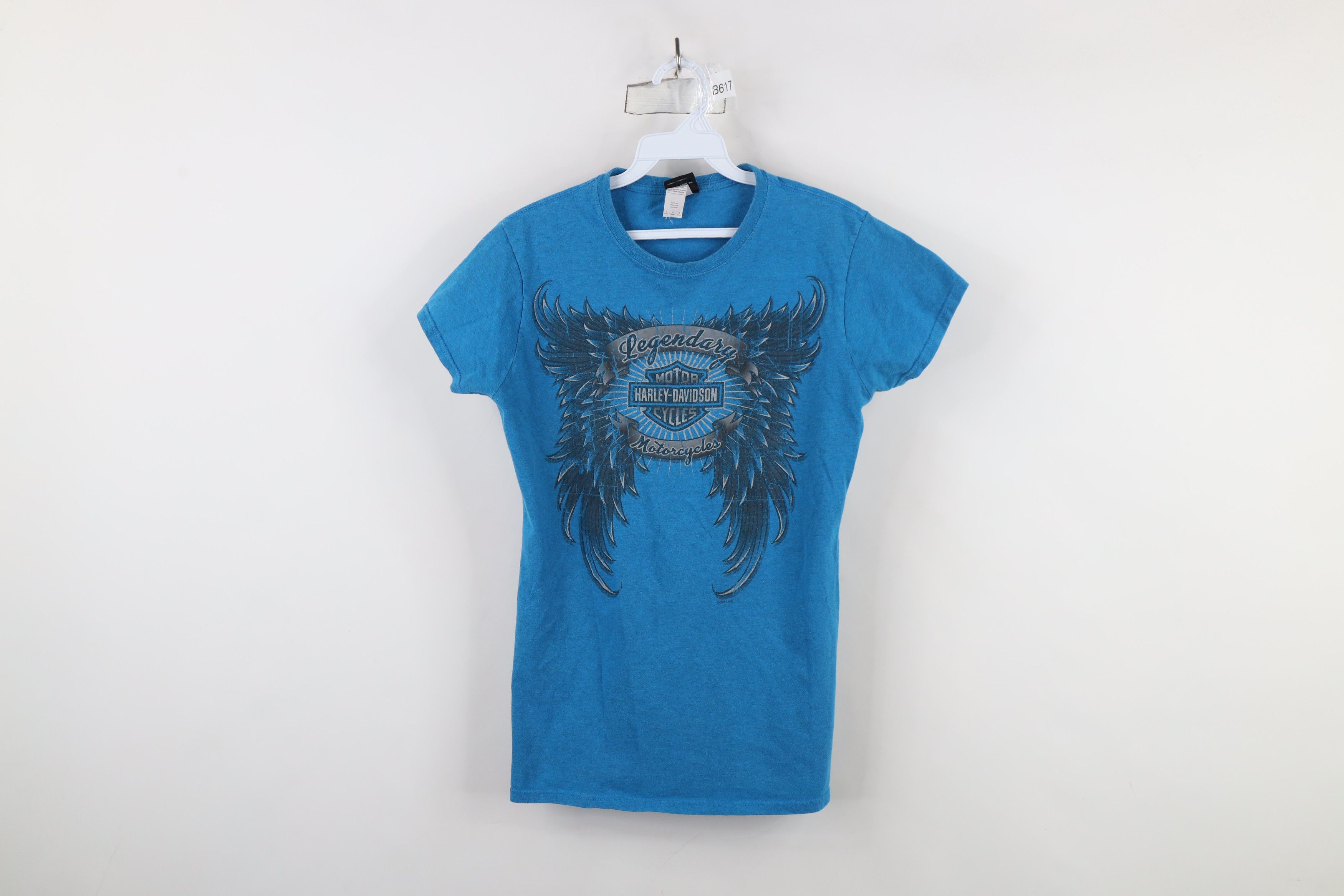 Harley Davidson × Vintage Y2K Harley Davidson Faded Spell Out Eagle Wings T-Shirt Blue Size L / US 10 / IT 46 - 1 Thumbnail