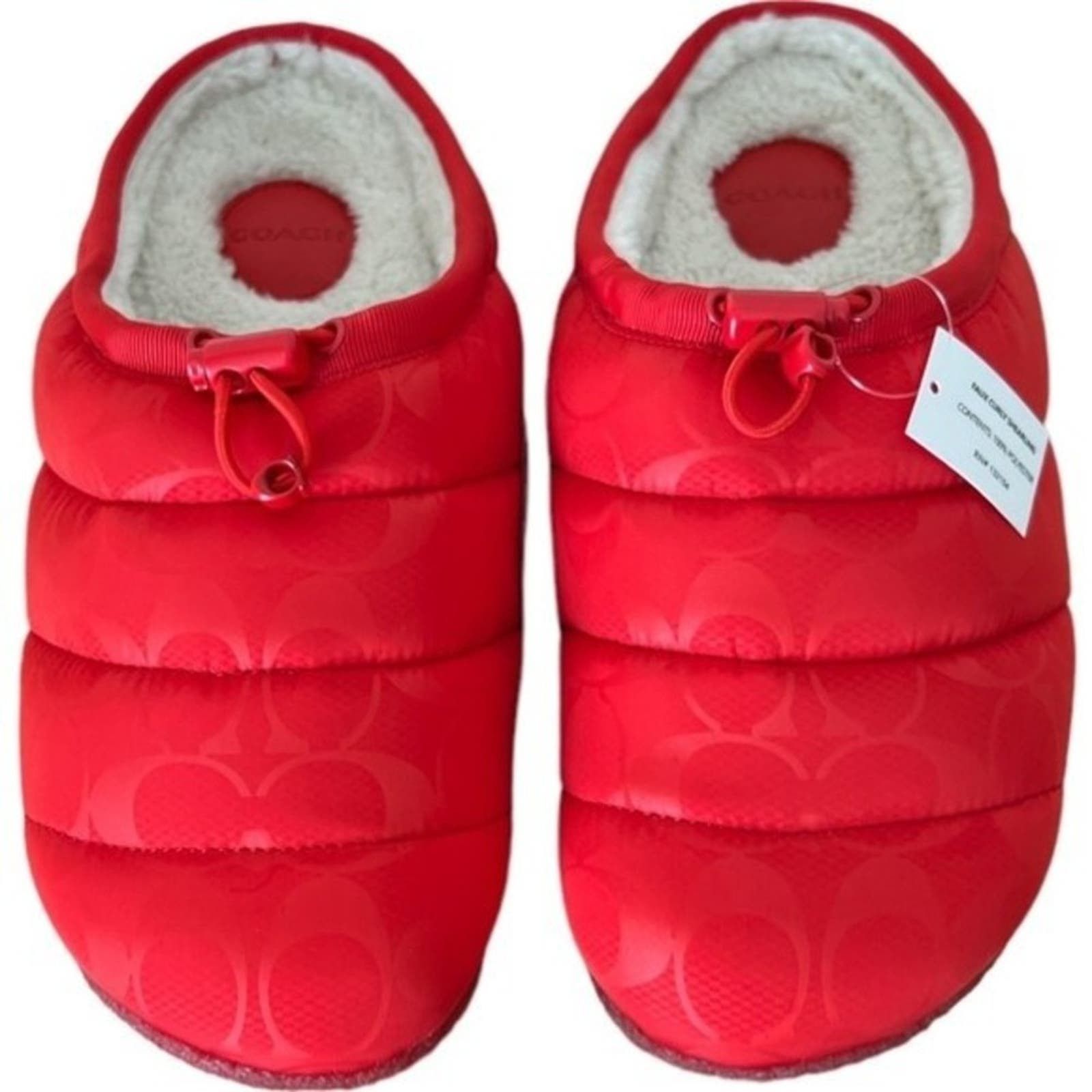 COACH Miami Red Rachelle Monogram Quilted Slippers, US6.5B
