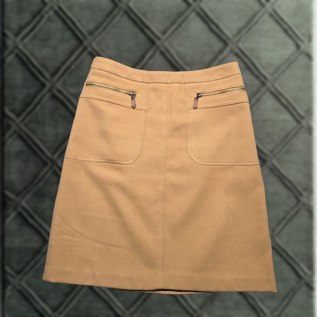 J.McLaughlin VINTAGE J.McLaughlin Skirt Womens 8 Tan Camel A-Line Lined Front Zip Pockets Back Zip Size 30" / US 8 / IT 44 - 1 Thumbnail