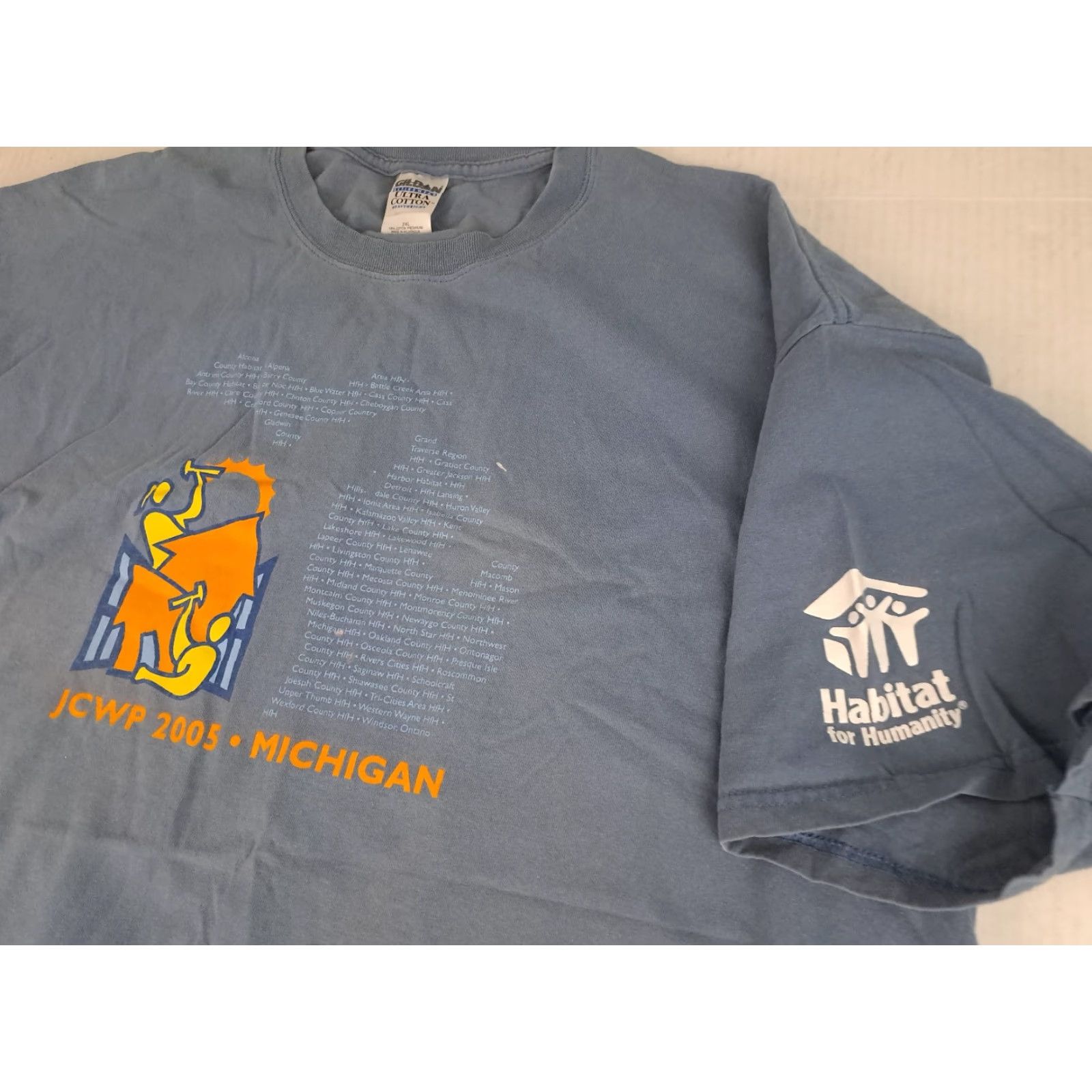 Habitat VINTAGE Jimmy Carter Work Program 2005 Michigan Habitat for Humanity T-Shirt 2XL Blue Cotton Crew Neck Short Sleeve Gildan Heavy Cotton Unisex Adults Size US XXL / EU 58 / 5 - 5 Thumbnail