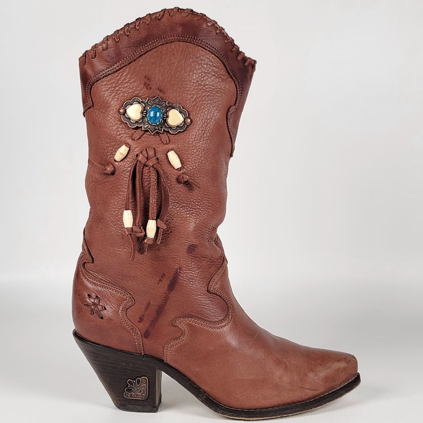 Vintage ZODIAC Women's Brown Boots Size 6 M Boots Western Mid-Calf Leather Lined Block Heel Casual Winter Fall Spring M Womens Size US 6 / IT 36 - 4 Thumbnail