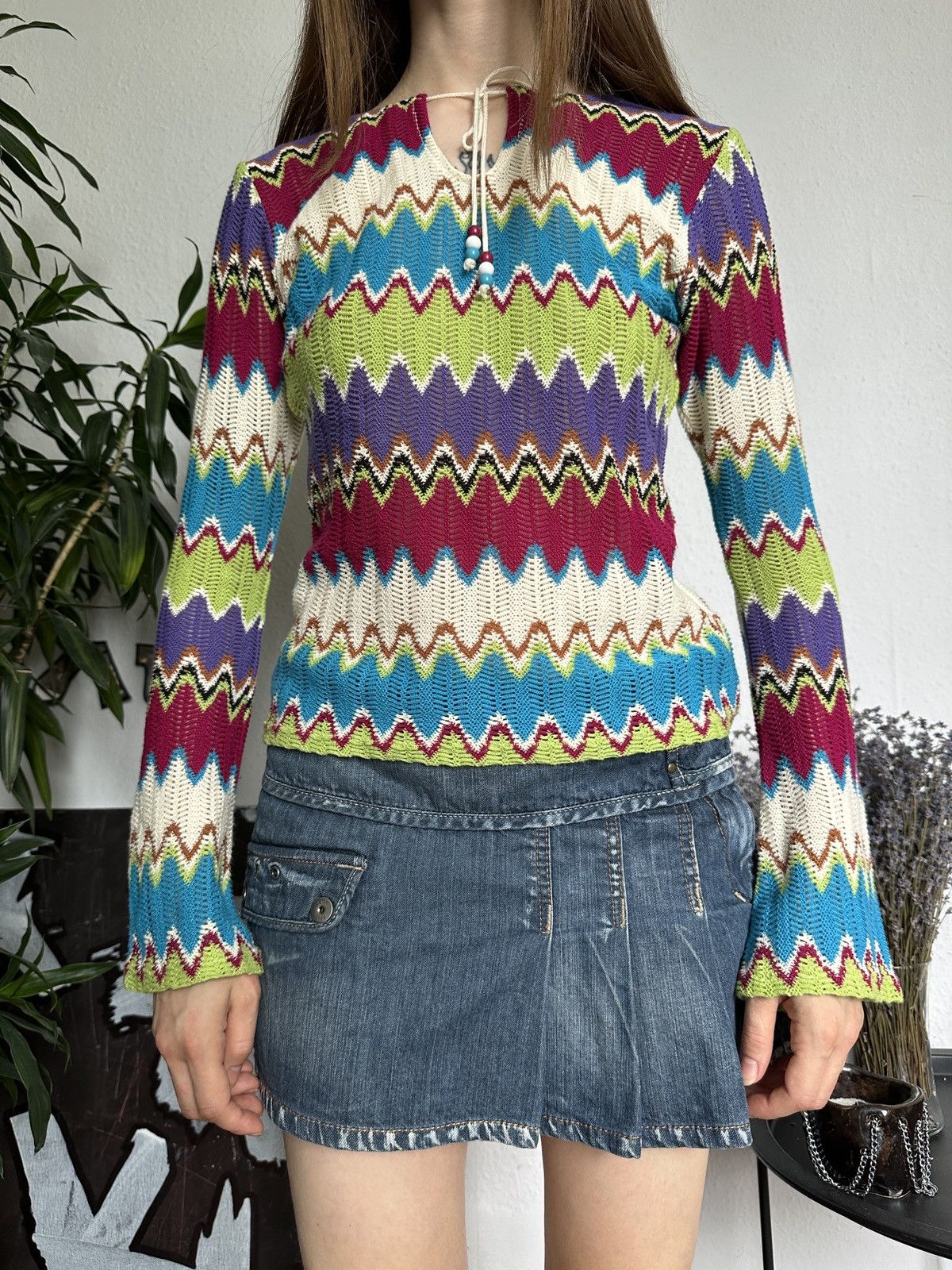 Hysteric Glamour × Japanese Brand Stunning Knit Colourful Crochet Boho Hippie Long Sleeve Top Size XS / US 0-2 / IT 36-38 - 4 Thumbnail