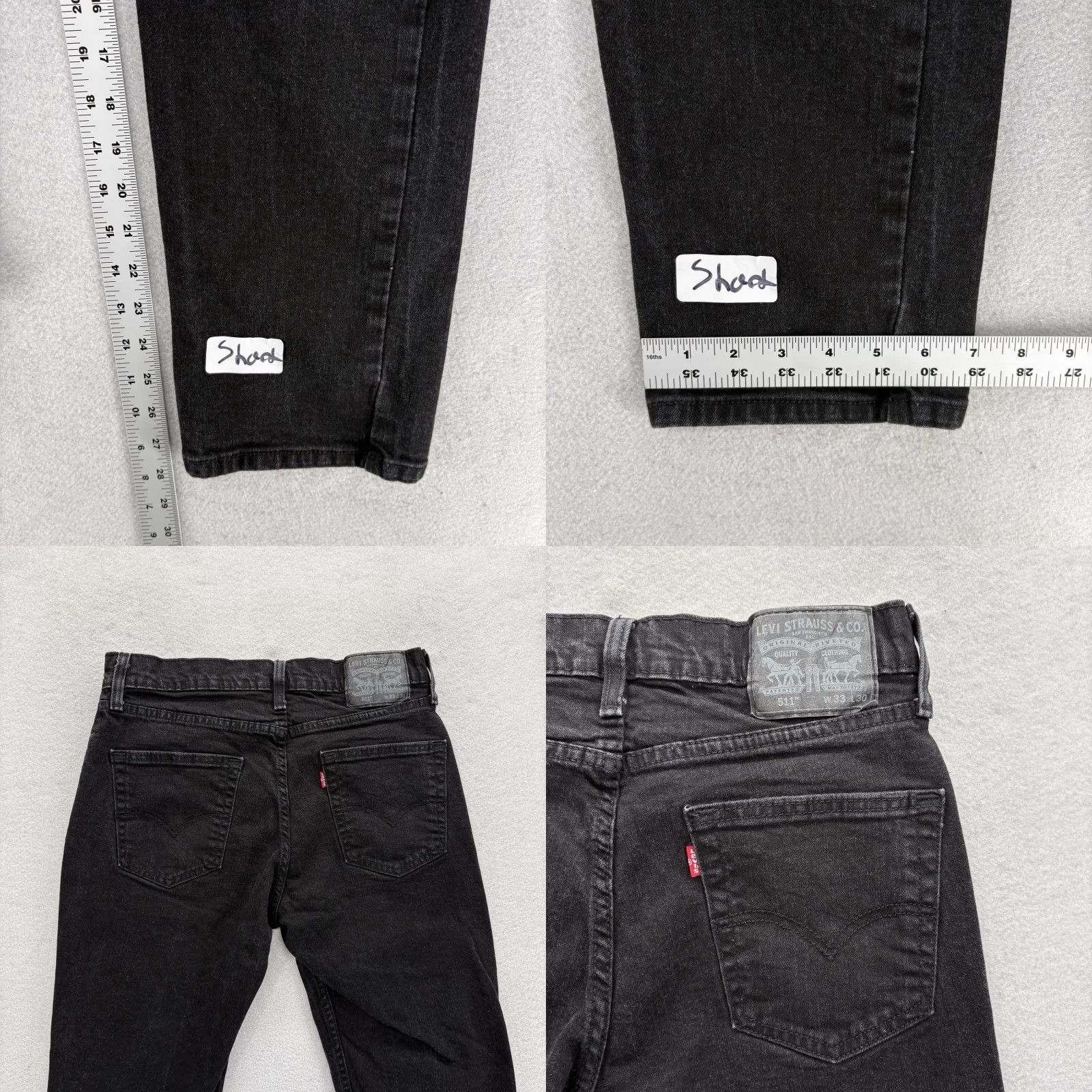 Levi's Levis 511 Jeans Mens 33x28 Black Charcoal Wash Slim Straight Stretch Denim Pants Slim Size US 33 - 8 Thumbnail