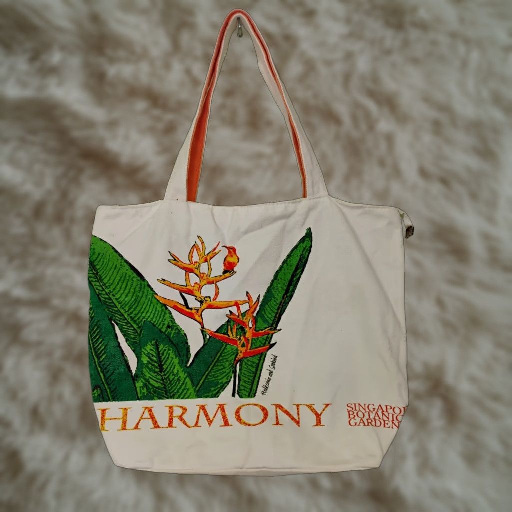 Harmony Harmony Singapore Botanical Garden Tote Bag Medium Canvas Zippered Lined Beige Women Size ONE SIZE - 1 Thumbnail
