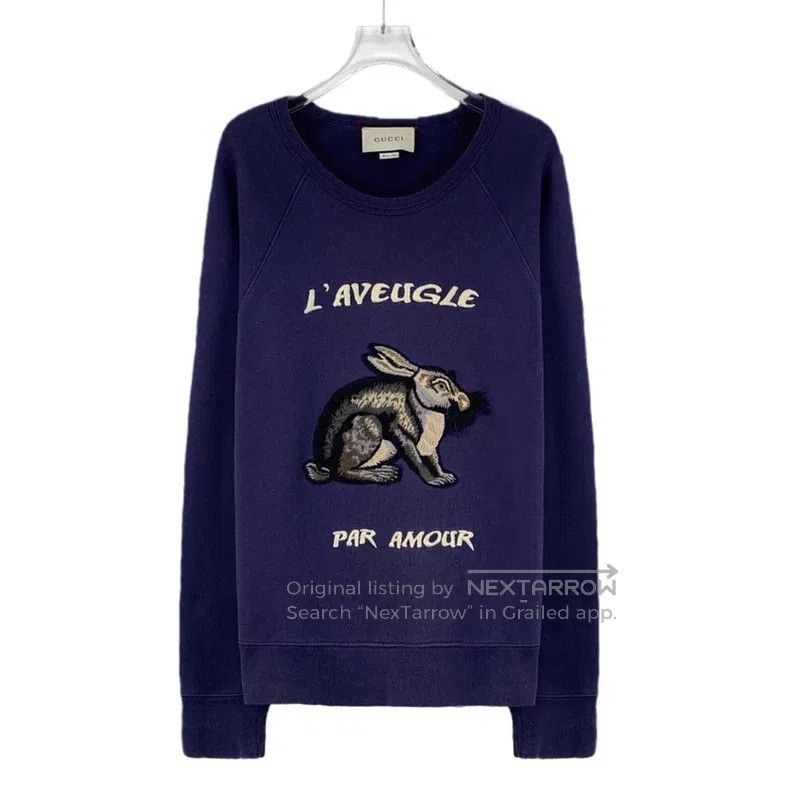 Gucci Gucci Dark blue rabbit embroidered cotton round-neck long- Size US S / EU 44-46 / 1 - 1 Thumbnail
