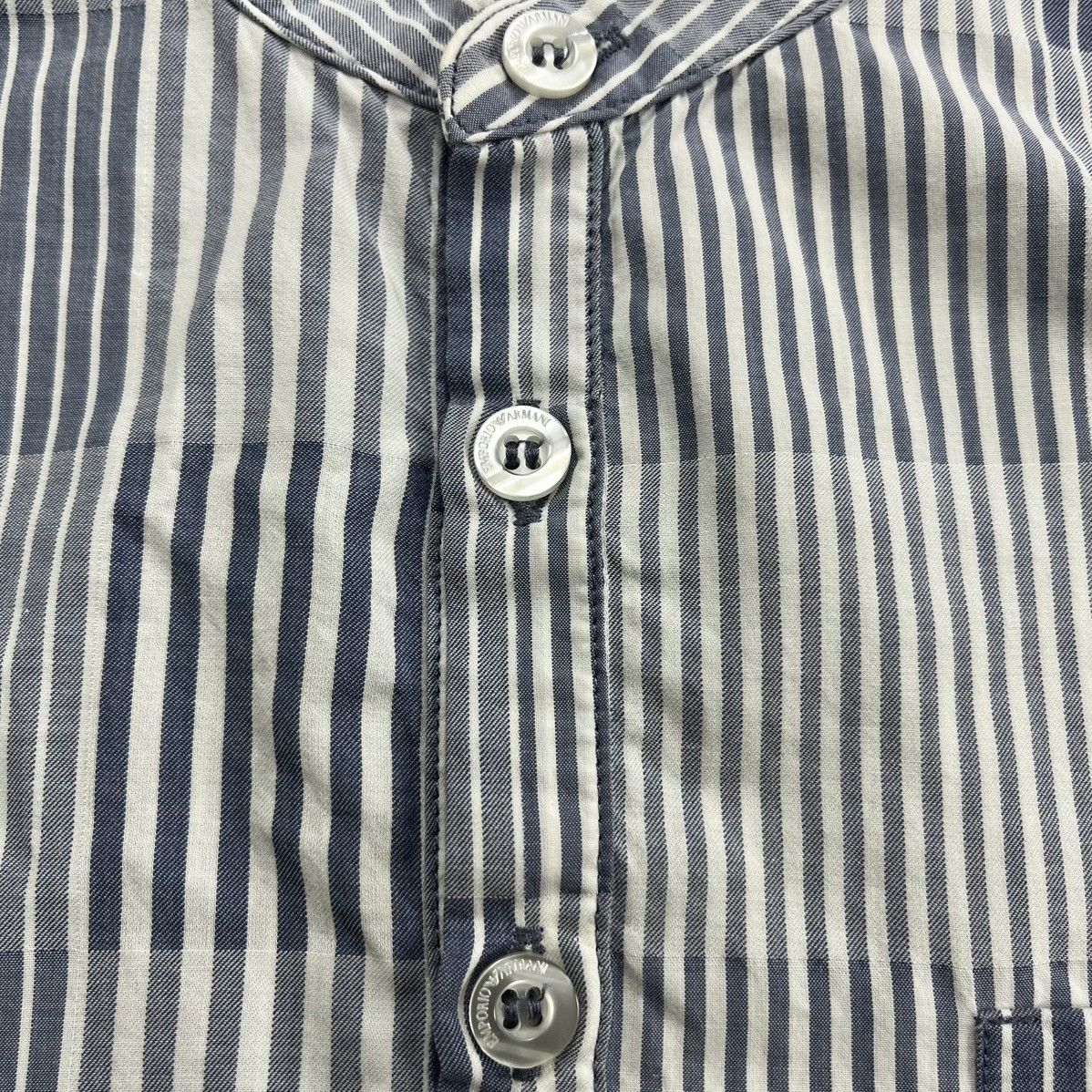 Emporio Armani Vintage Emporio Armani Striped Mandarin Collar Shirt Size US S / EU 44-46 / 1 - 7 Thumbnail