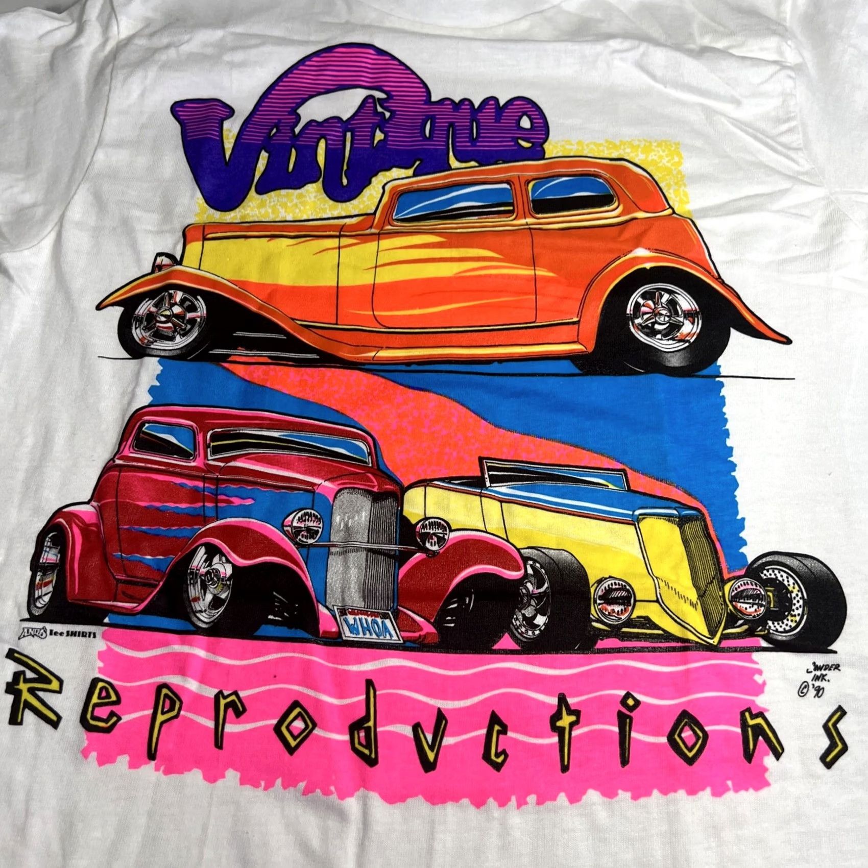 Hanes VINTAGE Hanes Hot Rods T Shirt Sweat Neons USA White Small Short Sleeve Crew Neck Men 1990s Single Stitch Cotton Size US S / EU 44-46 / 1 - 2 Thumbnail