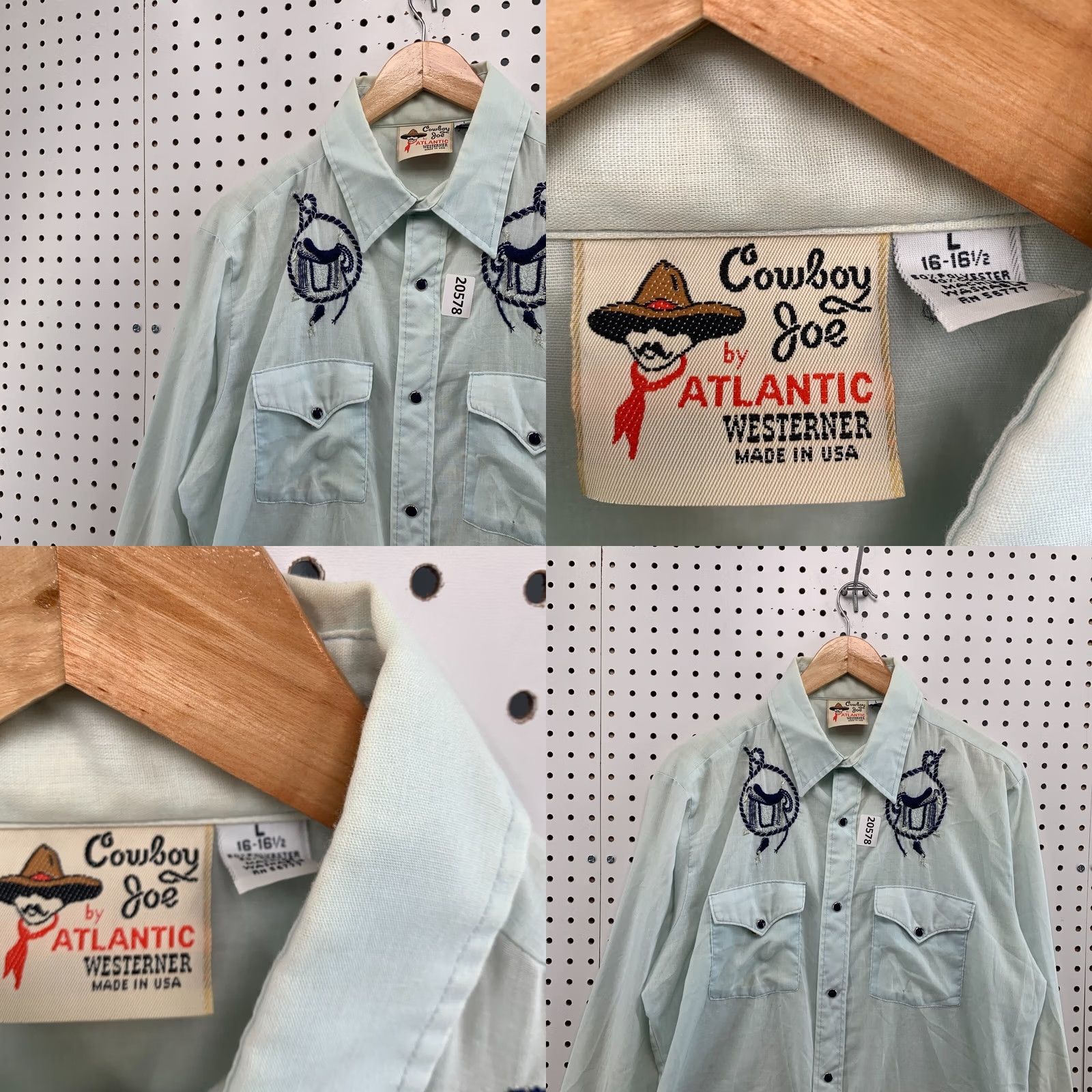 Vintage VINTAGE Cowboy Joe By Atlantic Mens Shirt Long Sleeve Pearl Snap Blue Large 23x30 Long Sleeve Pearl Snap Cowboy Western Mens Regular Shirt Blue 23x30 Size US L / EU 52-54 / 3 - 8 Thumbnail