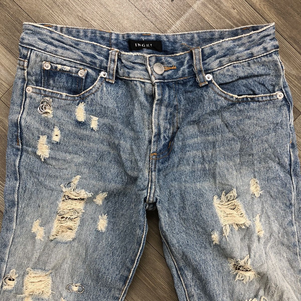 If Six Was Nine 2000s Ingni Distressed Studded Lgb Bootcut Flared Jeans Y2K Size US 28 / EU 44 - 8 Thumbnail