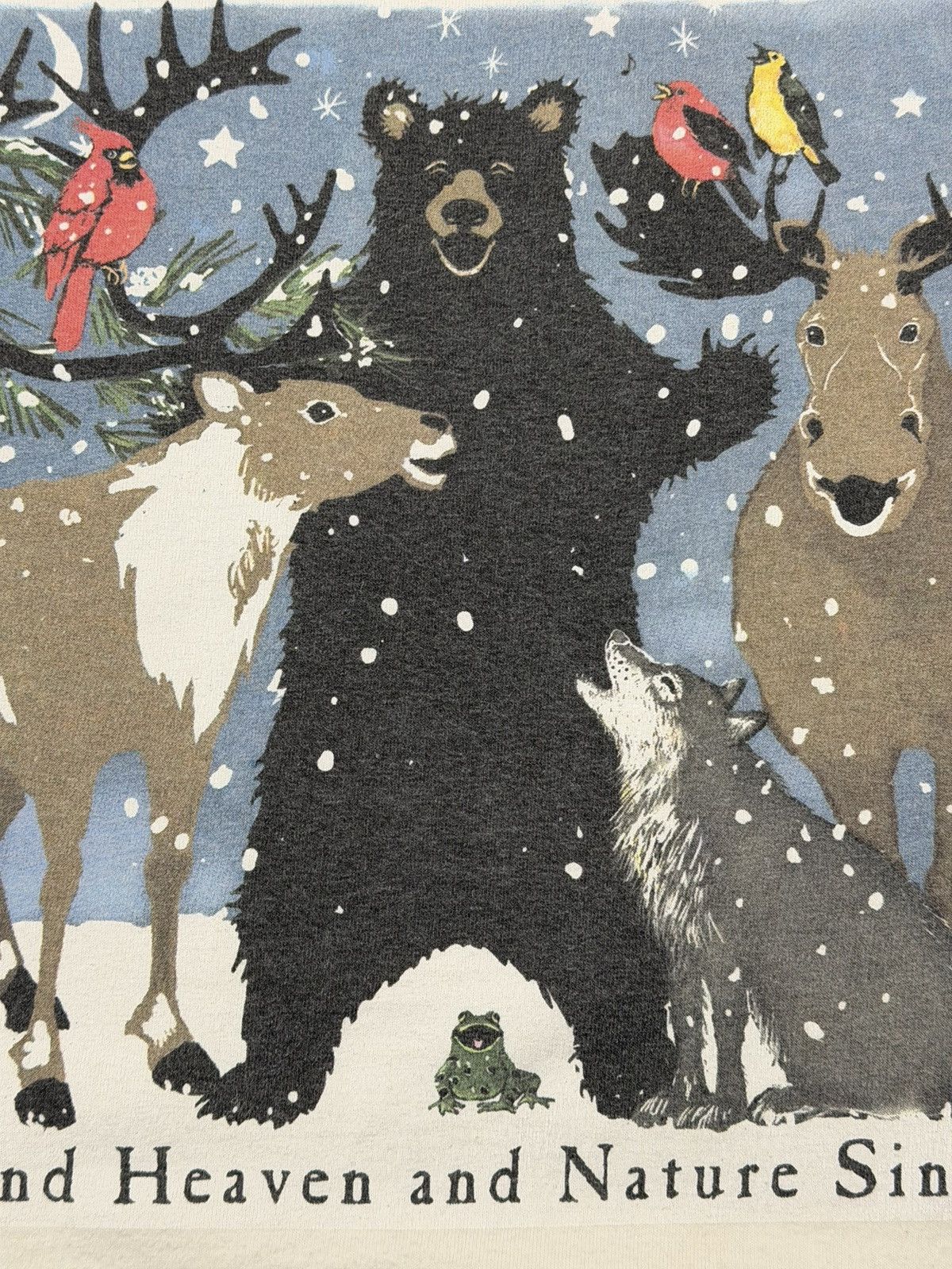 Vintage 90s Bear Moose Deer Heaven & Nature Sing Christmas Tee XL Size US XL / EU 56 / 4 - 4 Thumbnail