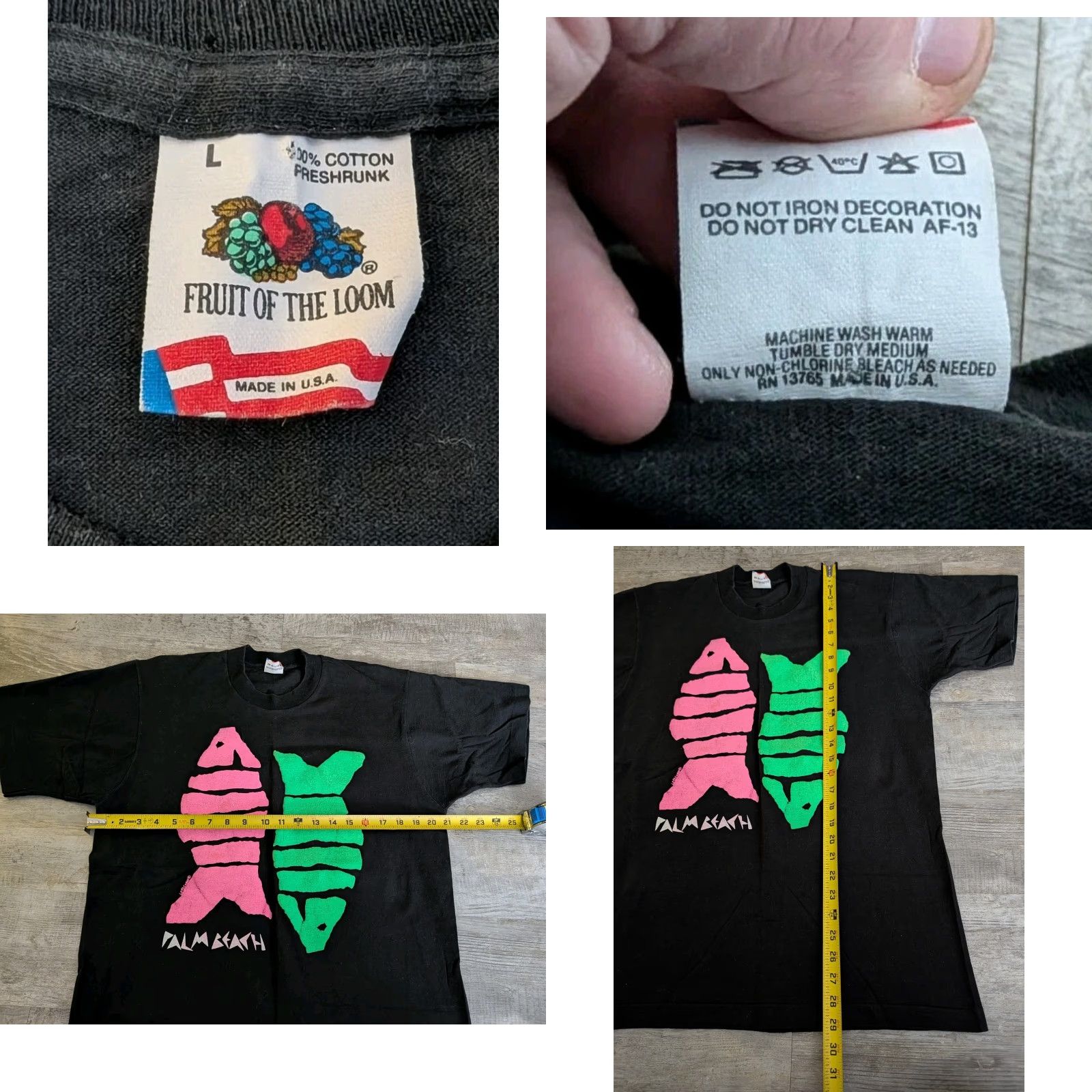 Fruit Of The Loom VINTAGE Fruit of the Loom Tee Shirt Black 80s Palm Beach Puff Print Fish T-Shirt L US Unisex Adults Men Women Size US L / EU 52-54 / 3 - 8 Thumbnail