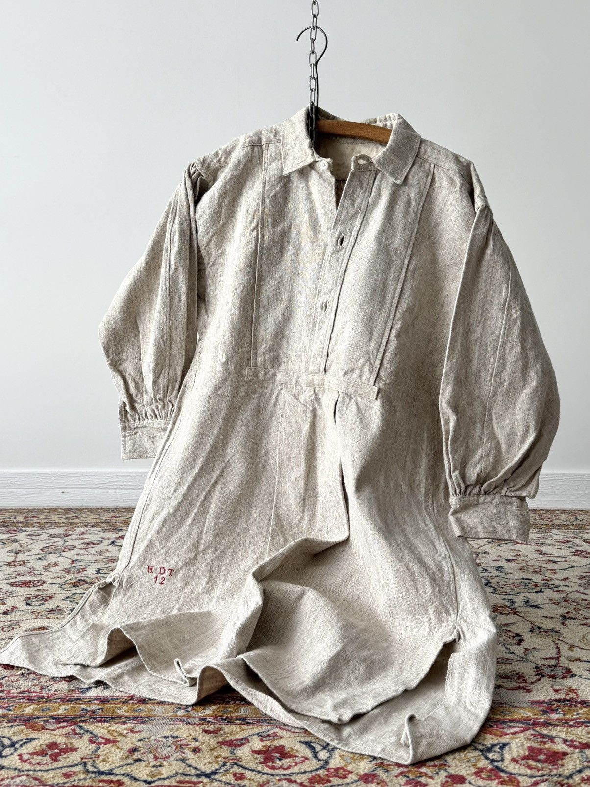 Japanese Brand ≈1880s Antique French Peasant Work Linen Smock Shirt Size US M / EU 48-50 / 2 - 5 Thumbnail