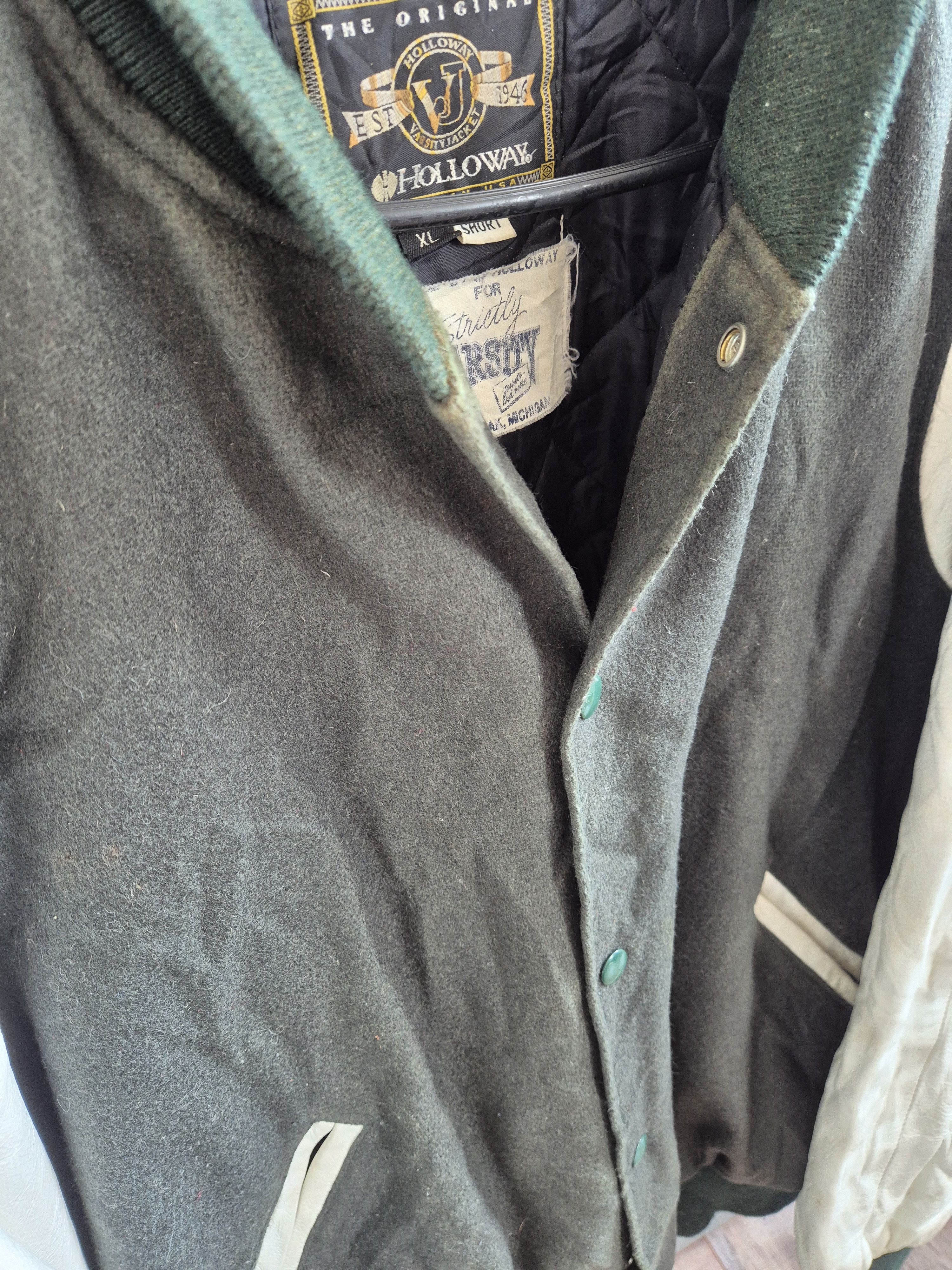 Holloway Holloway Vintage Varsity Jacket – Green Wool & White Leather Size US XL / EU 56 / 4 - 7 Thumbnail