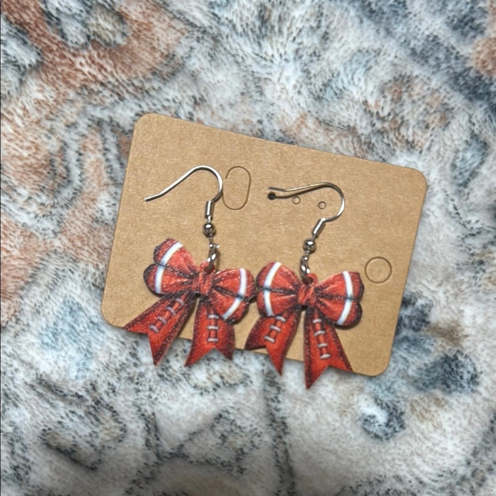 Designer Festive Football Bow Dangle Earrings Size ONE SIZE - 2 Thumbnail