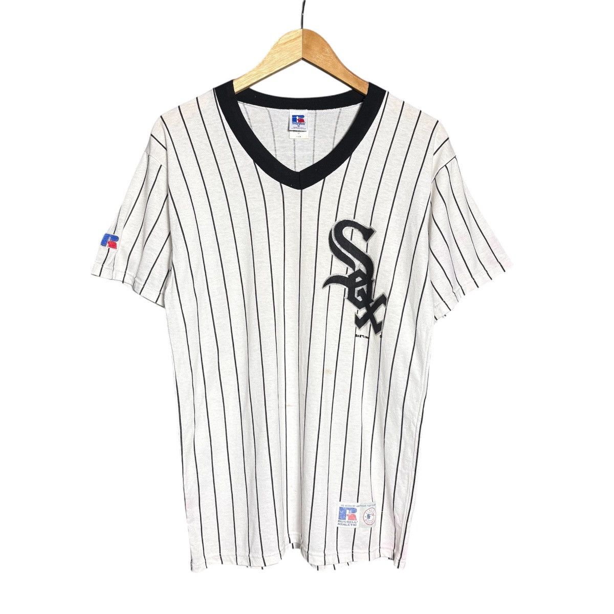 MLB × Russell Athletic × Vintage Vintage 90s White Sox Chicago Striped Baseball Russell Tee Size US M / EU 48-50 / 2 - 1 Thumbnail