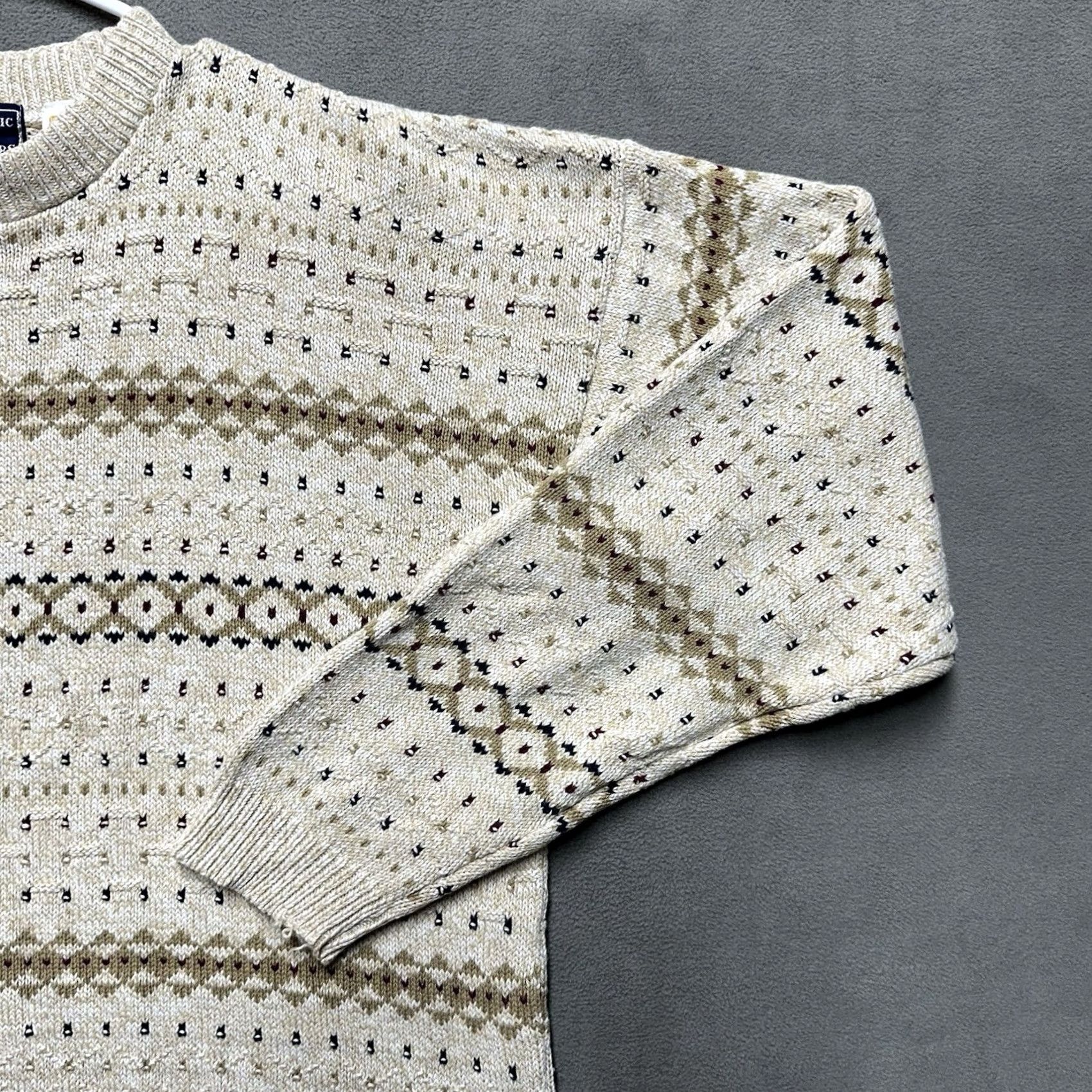 Vintage Vintage Peconic Bay Traders Sweater Mens Medium Geometric Knit Beige USA GUC Size US M / EU 48-50 / 2 - 6 Thumbnail