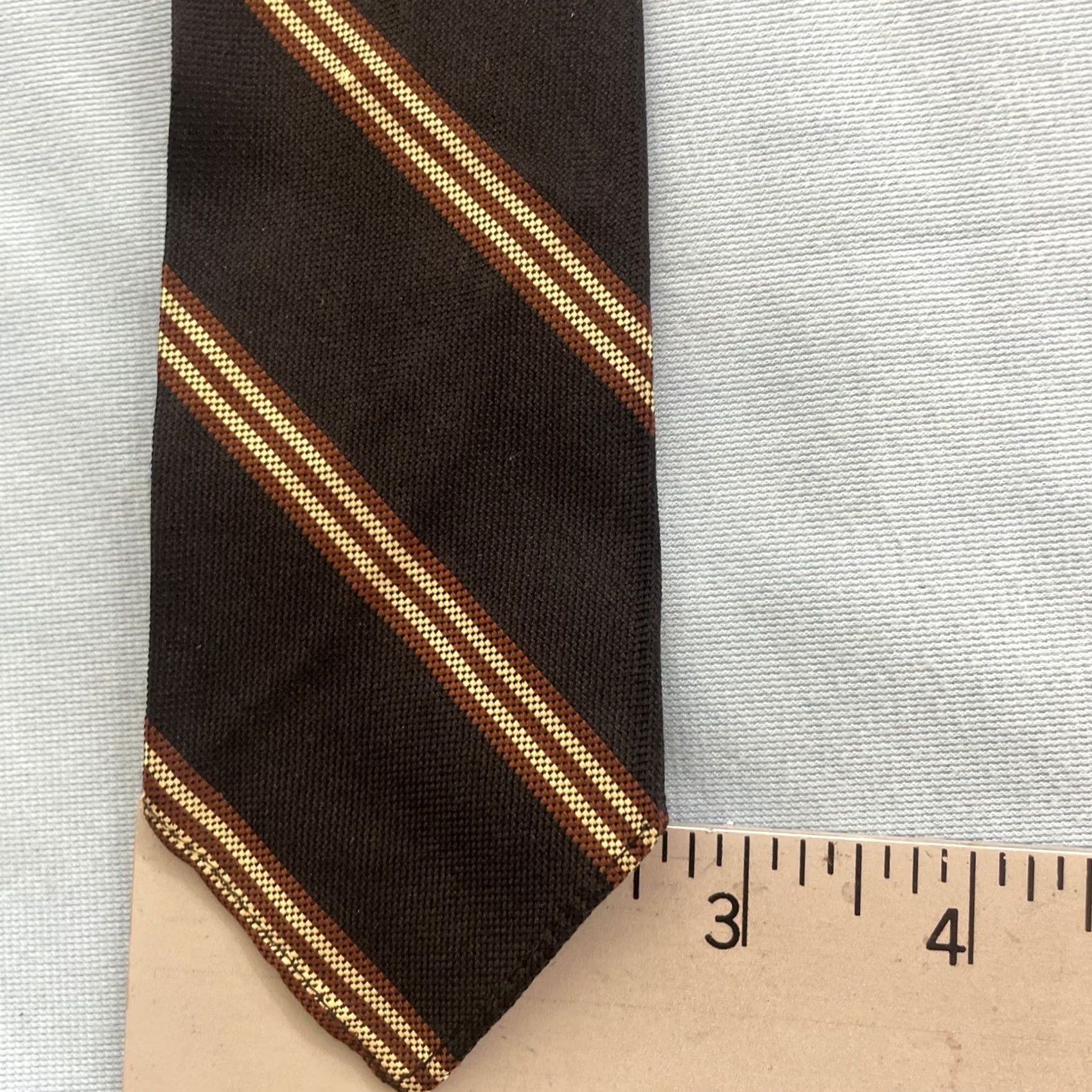 Arrow Vtg 60s 70s Repp Stripe Tie Woven Poly Navy Brown Exec Narrow Cravat 2.5x55 Capsule Necktie Mens Size ONE SIZE - 7 Thumbnail
