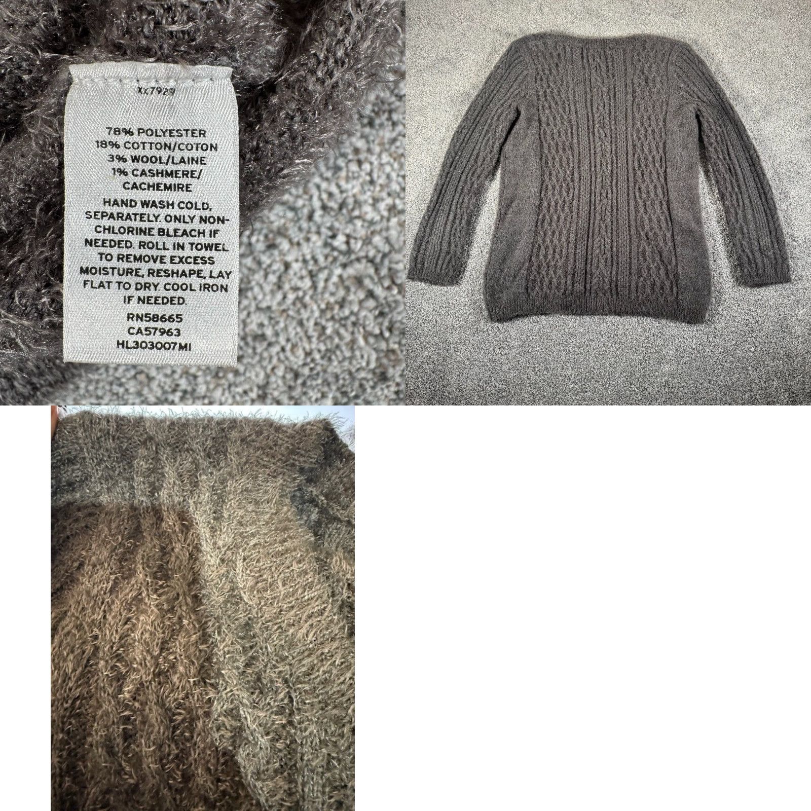 Vintage Chelsea28 Sweater Womens Large V-Neck Cable-Knit Cashmere Wool Blend Gray Pullover, Regular Fit, Soft Fuzzy Knit, Long Sleeve, Casual Size L / US 10 / IT 46 - 8 Thumbnail