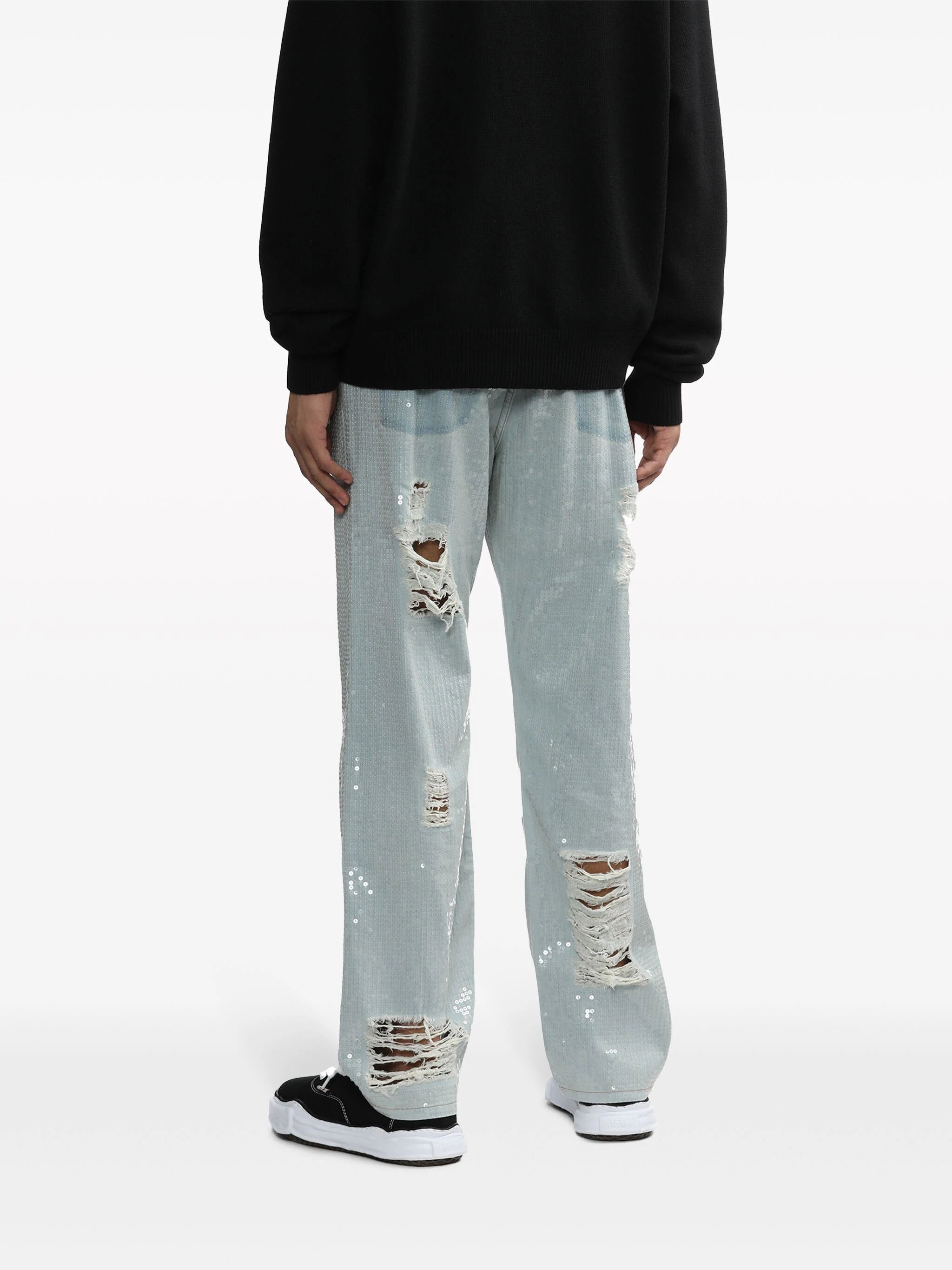 Palm Angels Sequin Embellished Ripped Straight-Leg Jeans Size US 30 / EU 46 - 3 Thumbnail