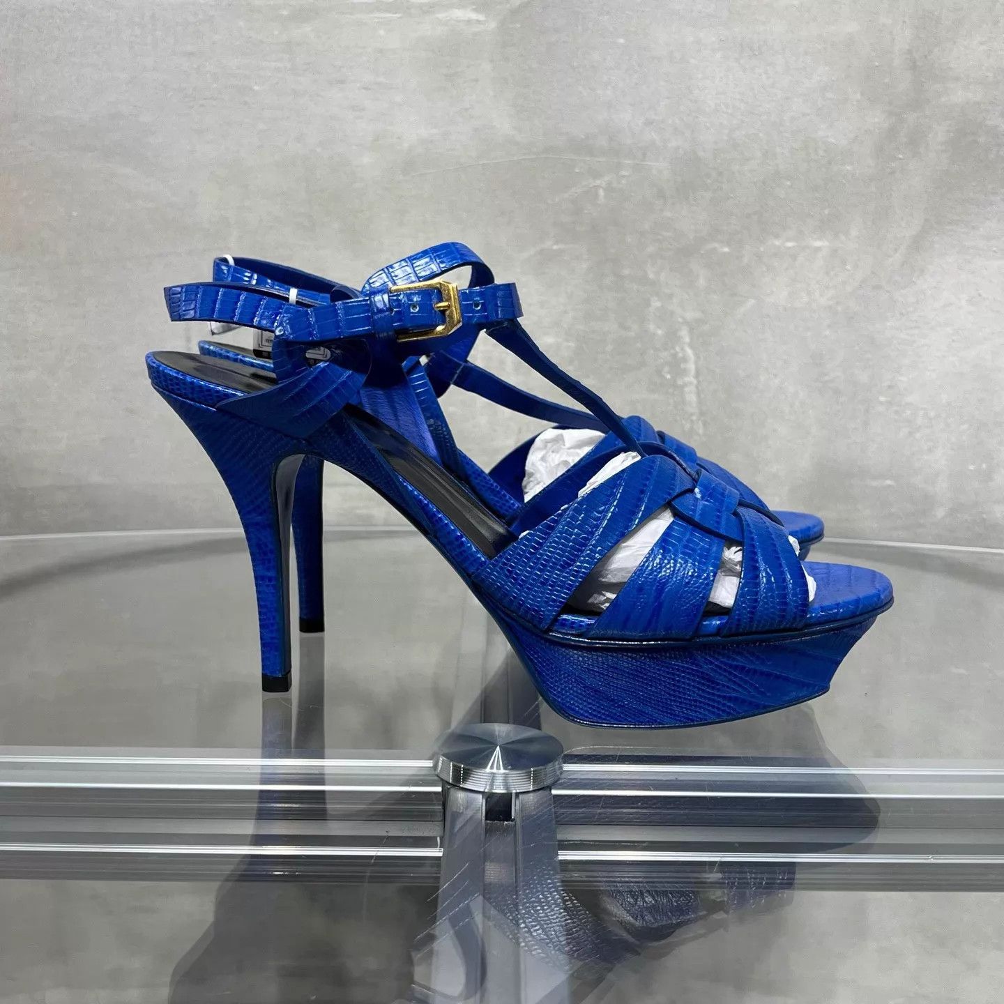 Yves Saint Laurent YSL Women's Blue Heeled Sandals 38.5 EU Size US 8 / IT 38 - 4 Thumbnail