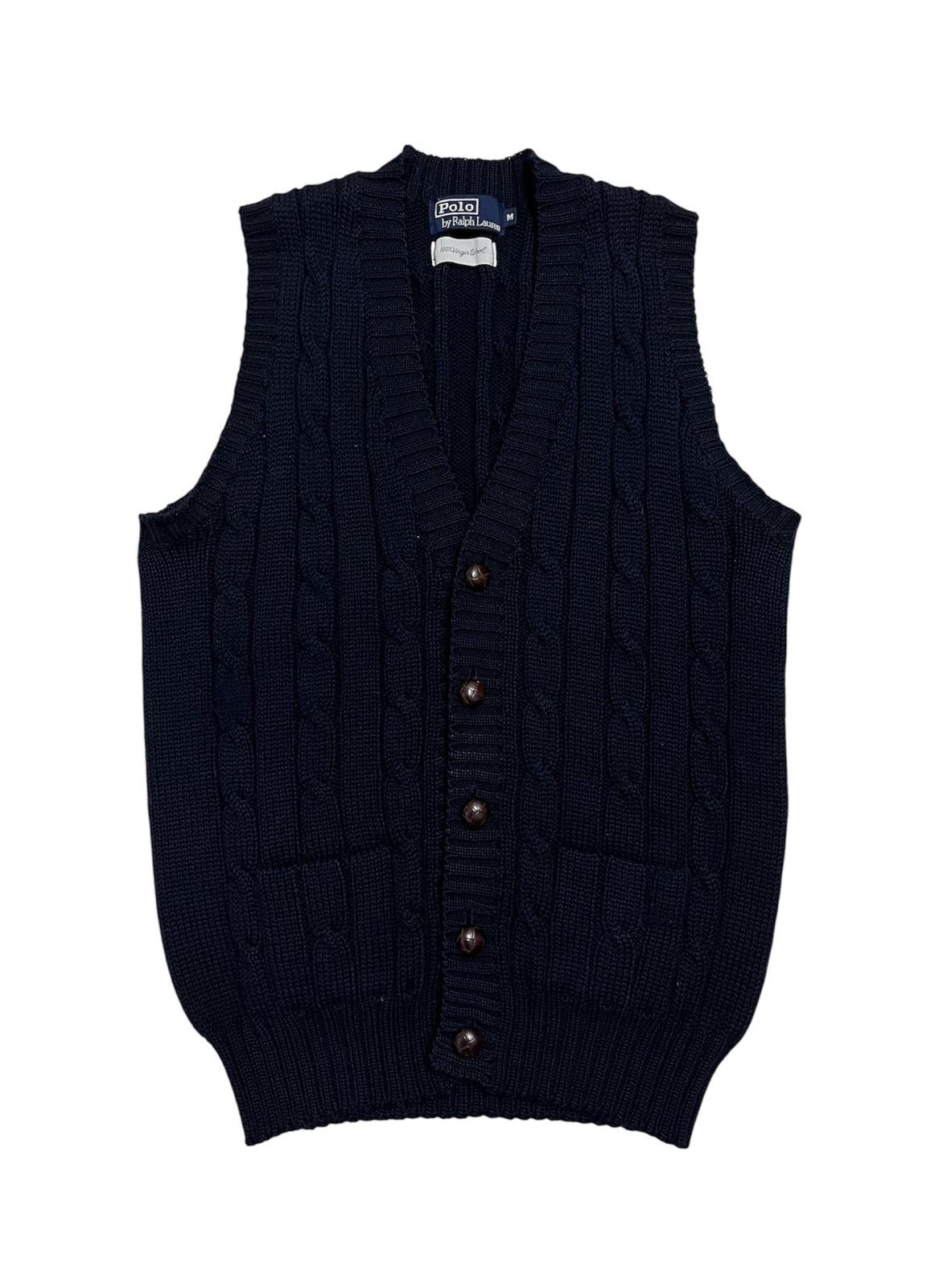 RRL Ralph Lauren 80s Vintage Polo Ralph Lauren Wool Cable Knit Vest Cardigan Size US M / EU 48-50 / 2 - 1 Thumbnail
