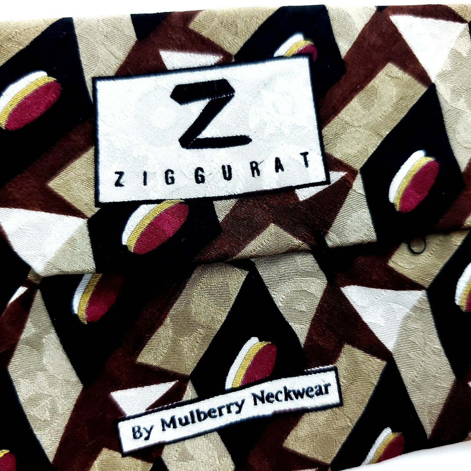 Vintage Ziggurat by Mulberry Abstract Brown Silk Tie Print Size ONE SIZE - 3 Thumbnail
