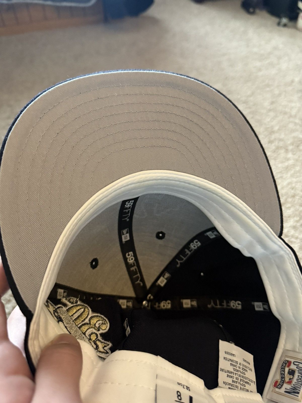 New Era Cap USA 7 3/8 Navy/Gold Braves Hatchet Logo Fitted Size ONE SIZE - 3 Thumbnail