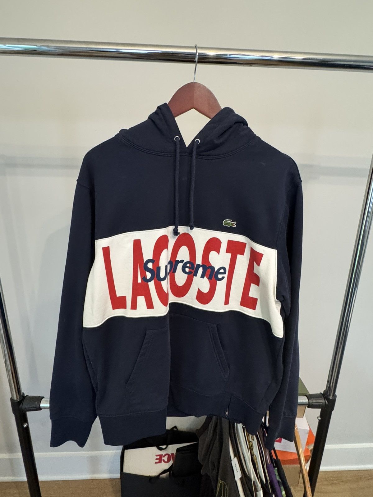 中古 Supreme / Lacoste Logo Panel Hooded Supreme LACOSTE Logo Panel Hooded Sweatshirt Black Men's