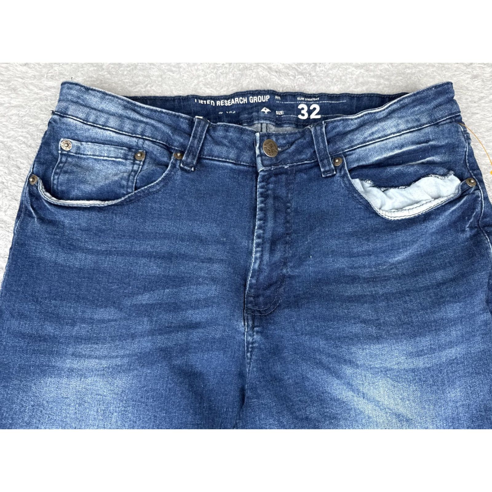Denime LRG Jeans Mens Slim Straight Blue Denim 32 Five-Pocket Zip Fly Waist 32 Medium Wash Size US 32 / EU 48 - 4 Thumbnail