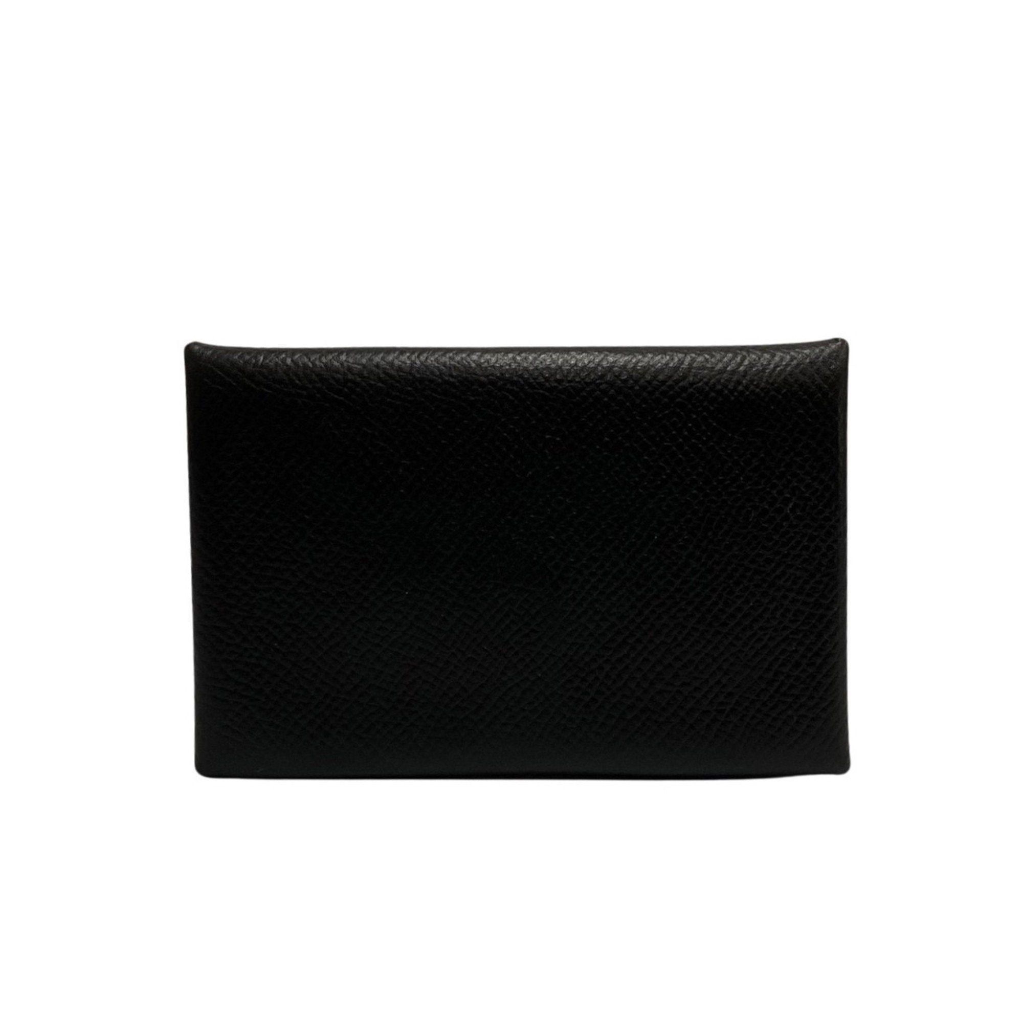 image of Hermes Calvi Vaux Epson Leather Genuine Card Case Holder Business Black, Women's