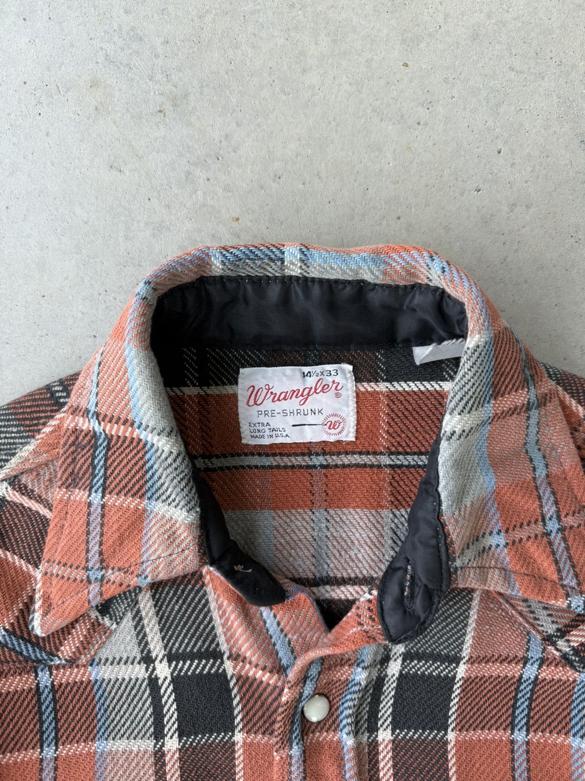 Vintage × Wrangler Vintage 1970s Orange Wrangler Plaid Pearl Snap Flannel Size US S / EU 44-46 / 1 - 4 Thumbnail